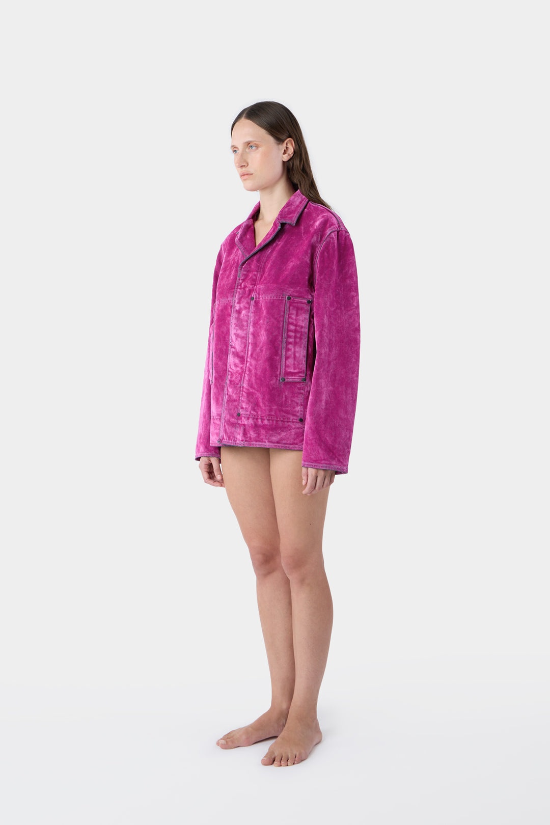 UTILITY BLAZER / flocked denim / fuchsia - 5