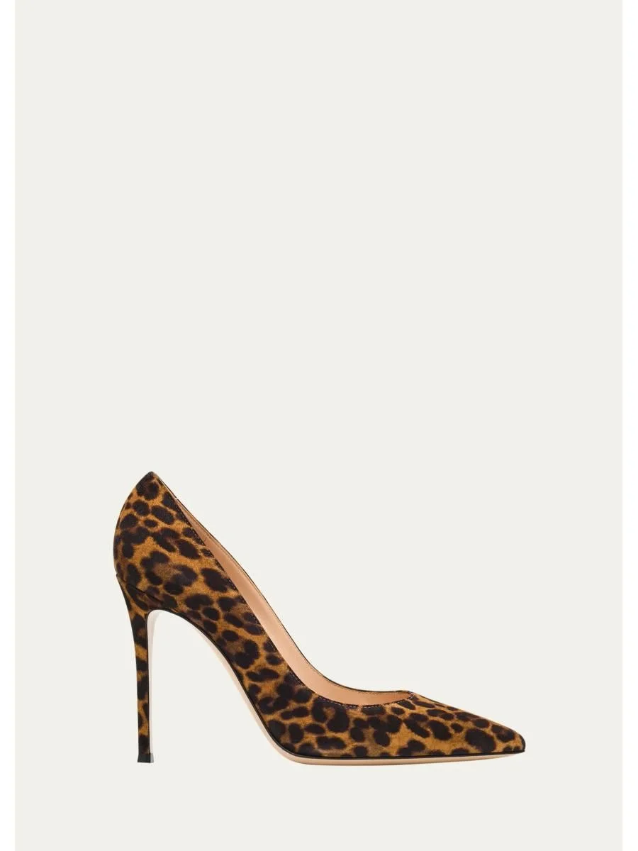 Leopard-Print Suede Stiletto Pumps - 1