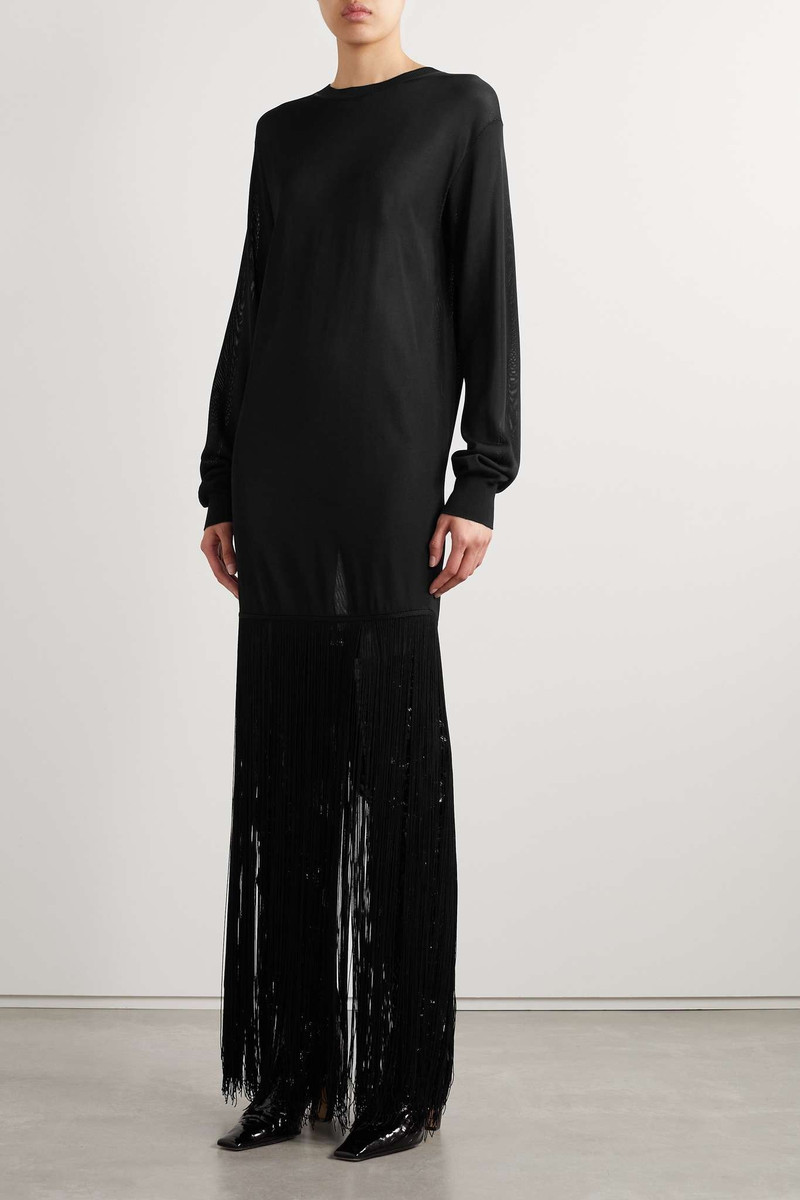 KHAITE Torino fringed crepe maxi dress outlook