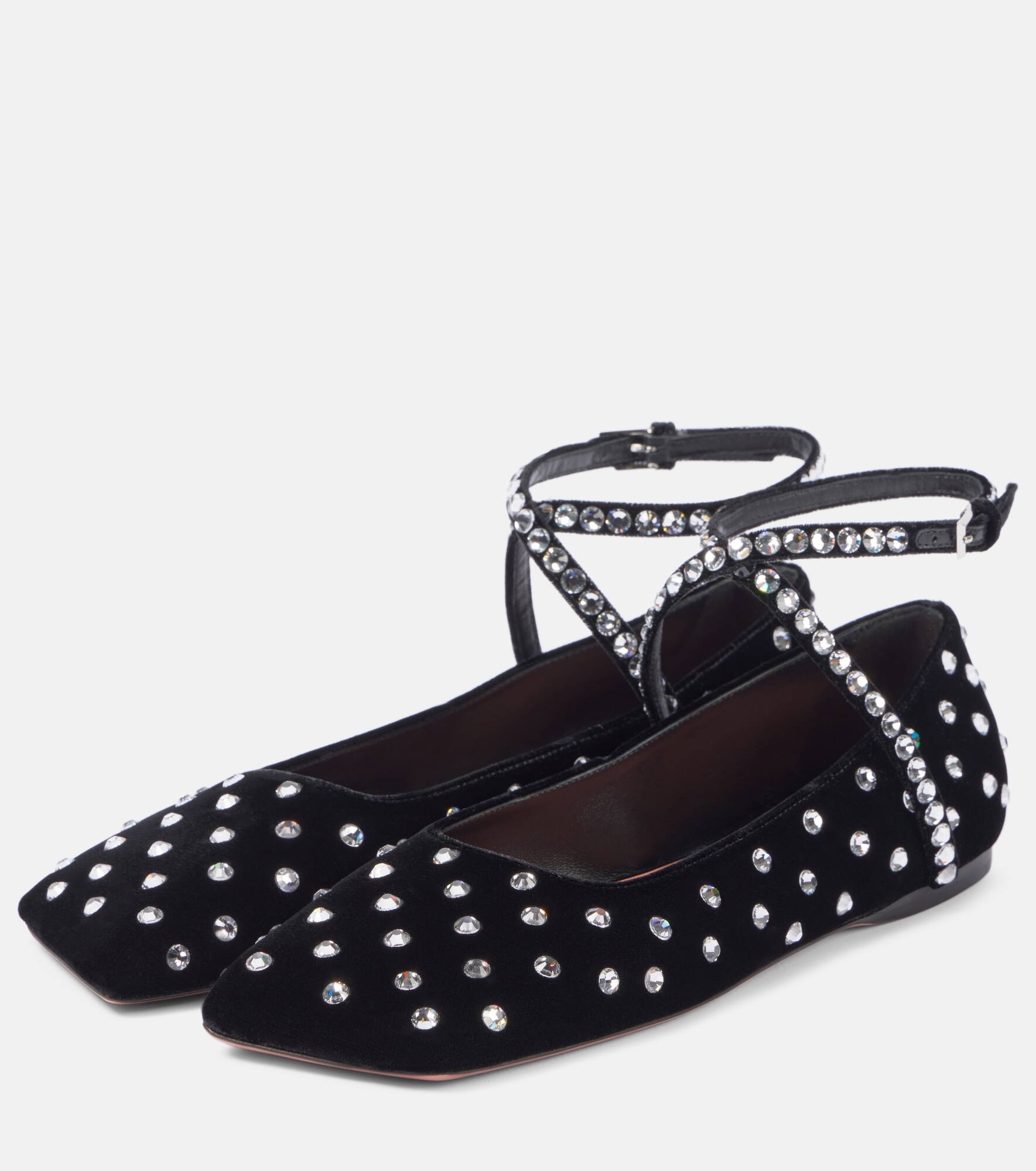 Ane Crystal lace-up velvet ballet flats - 4