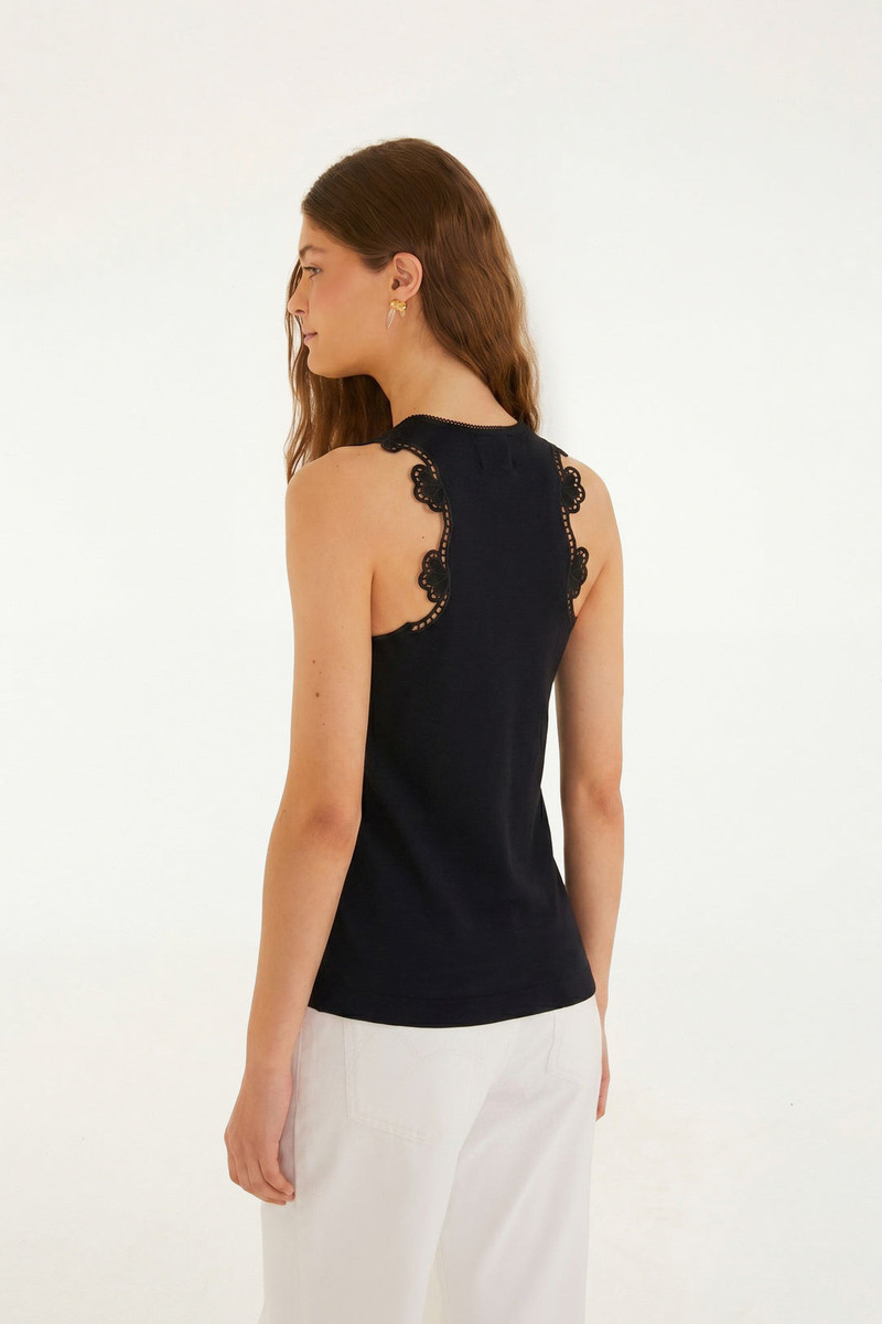 Black Lace Organic Cotton Sleeveless Blouse 3