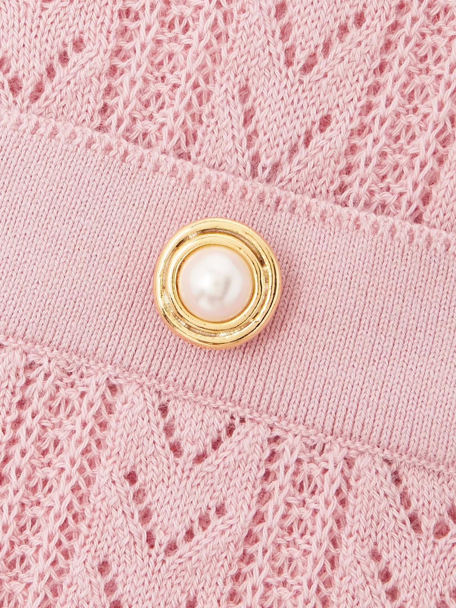 Cropped pointelle-knit cotton and cashmere-blend cardigan Pink - 4