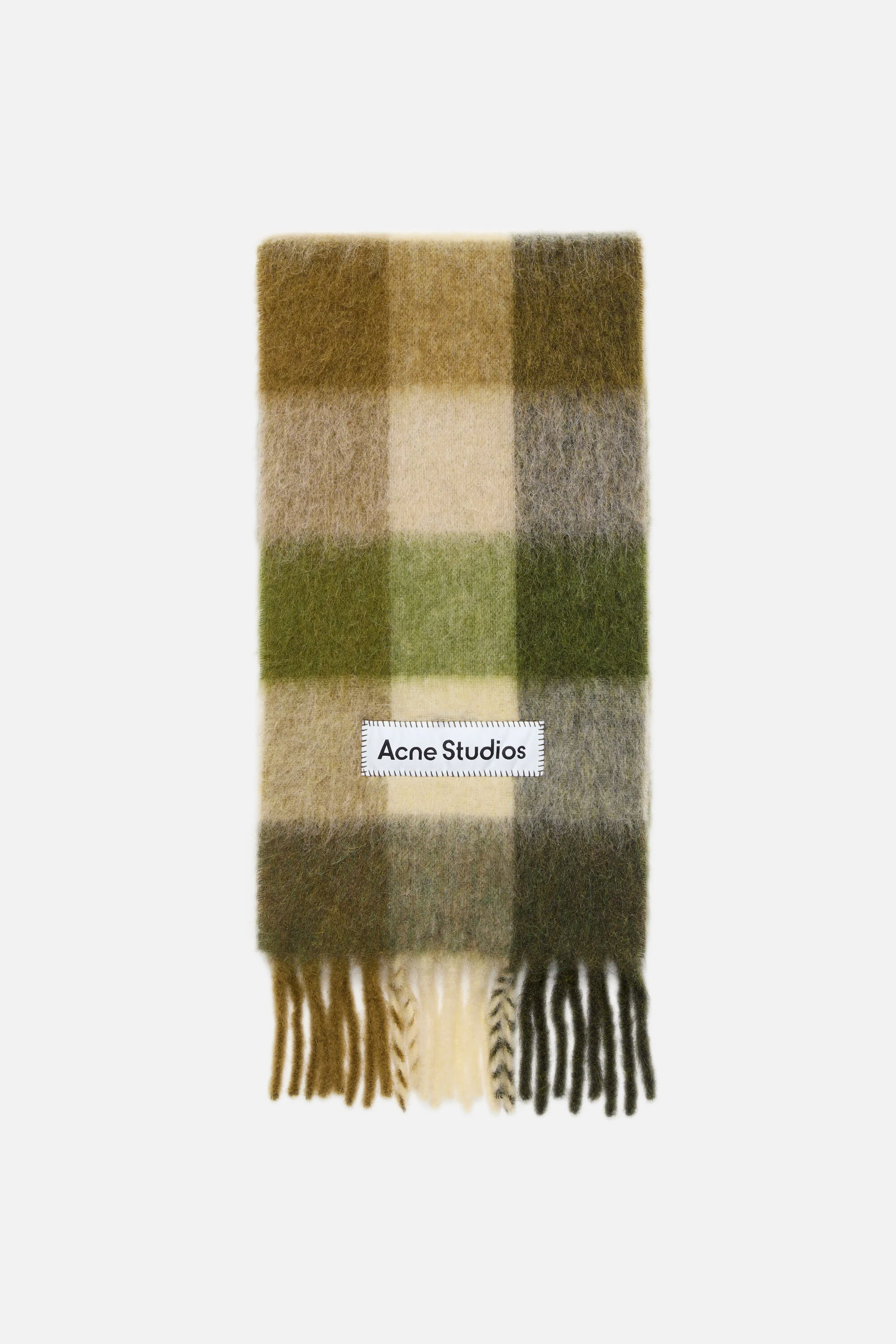Mohair Check Scarf - Khaki/Cream/Dark Green - 1