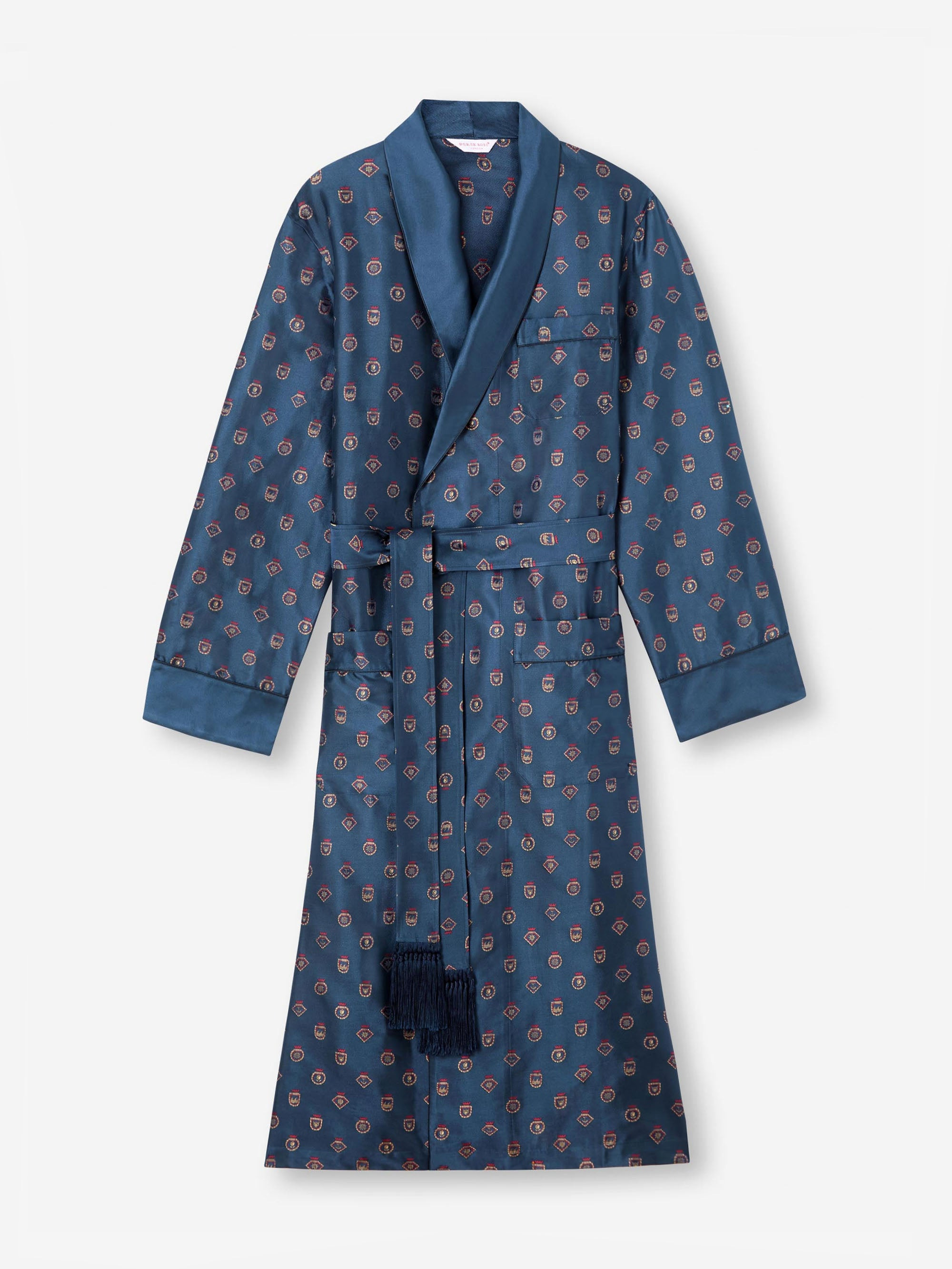 Men's Robe Silk Jacquard Navy Badge Pattern - 2