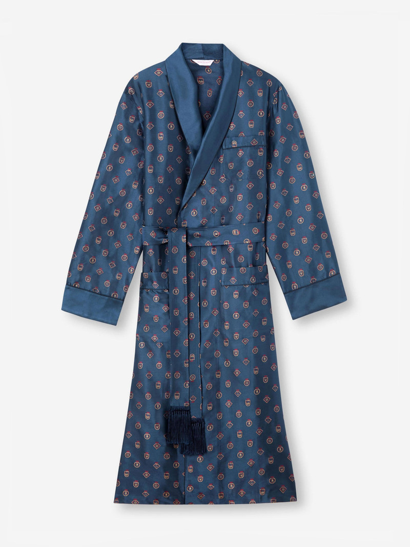 Derek Rose Men's Robe Silk Jacquard Navy Badge Pattern outlook