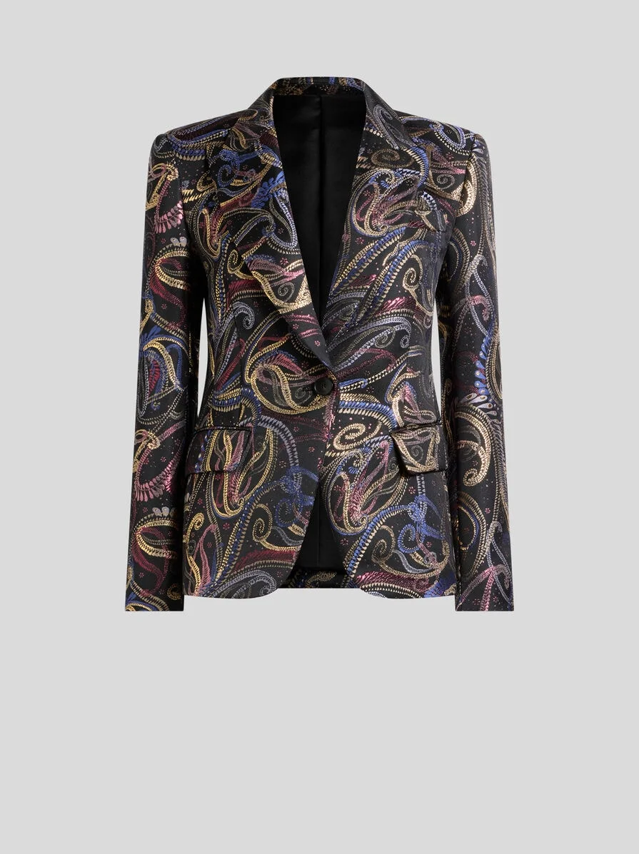 SINGLE-BREASTED JACKET IN DUCHESSE JACQUARD WITH PAISLEY FOLIAGE MOTIF - 1
