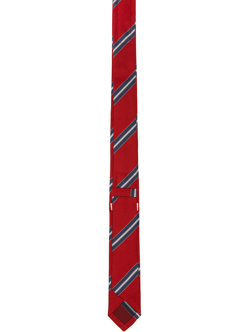 Thom Browne Red School Stripe Crest Classic Tie outlook
