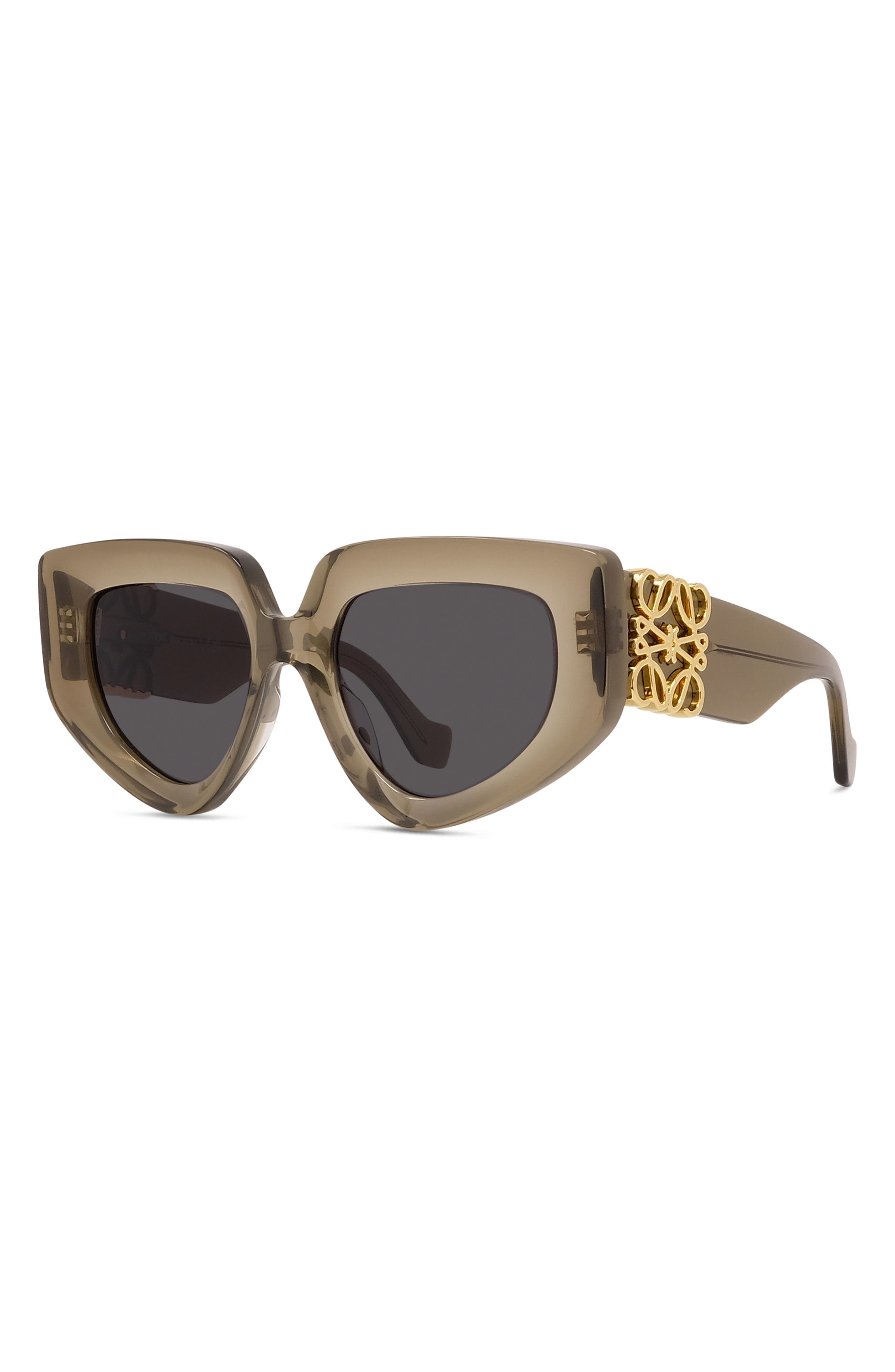 Loewe Anagram 51mm Geometric Sunglasses in Shiny Dark Green /Smoke at Nordstrom - 2