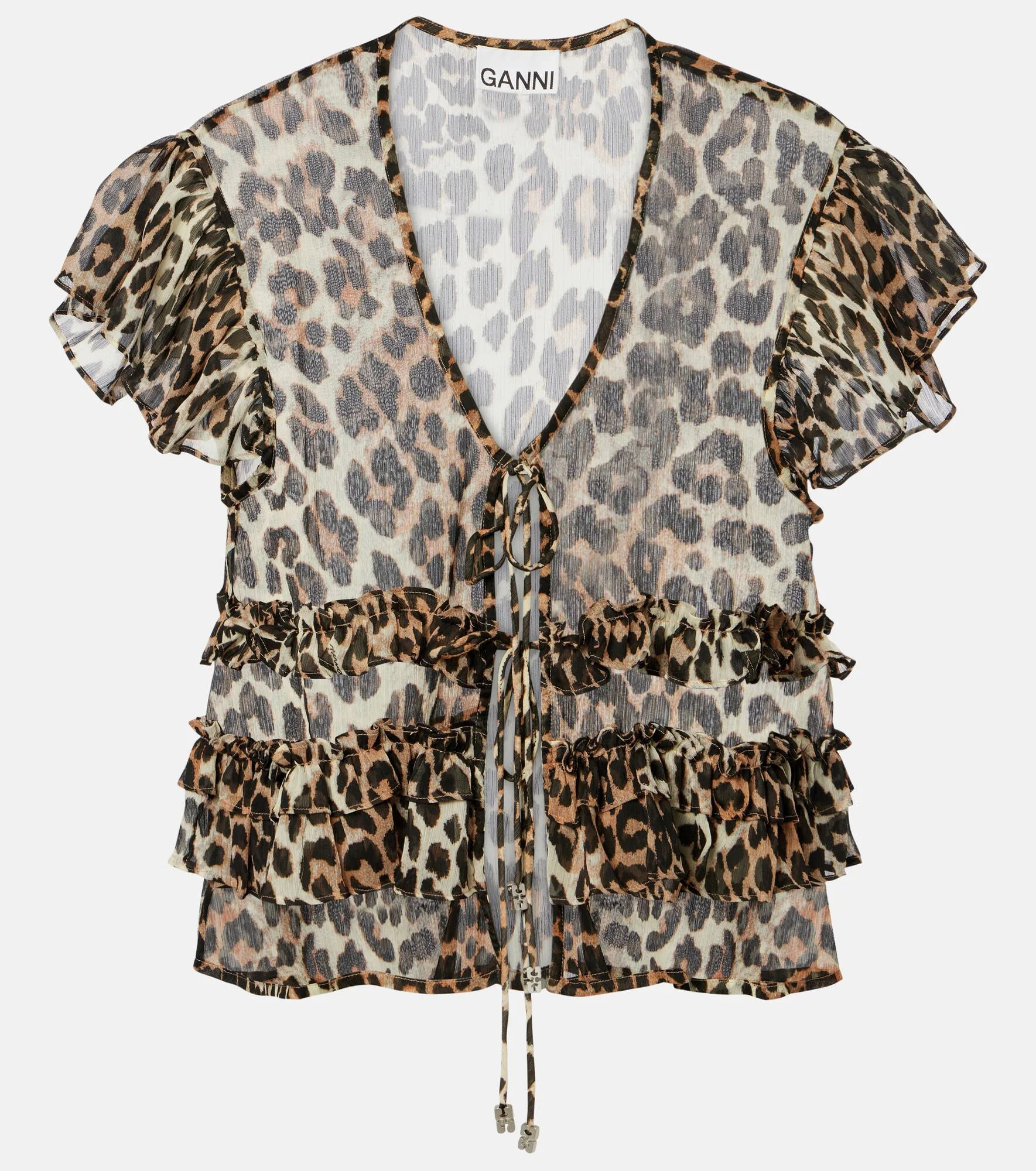 Leopard-print ruffled chiffon blouse - 1