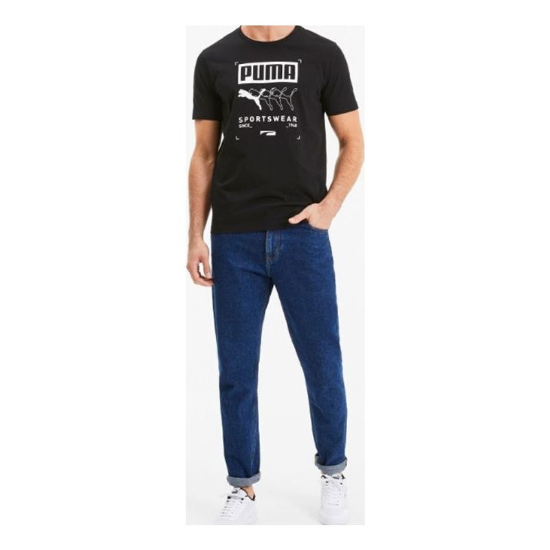 PUMA Box Printing Round Neck Short Sleeve Black 581908-01 1