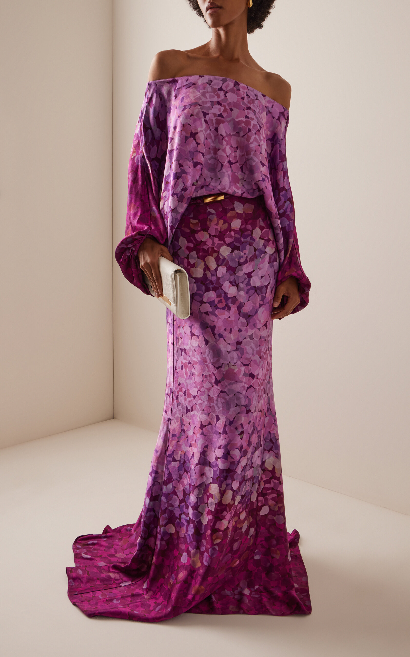 Lorella Belted Off-The-Shoulder Floral Crepe Maxi Dress purple - 3