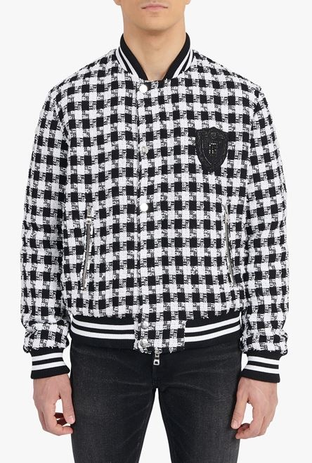 White and black houndstooth cotton bomber jacket - 5