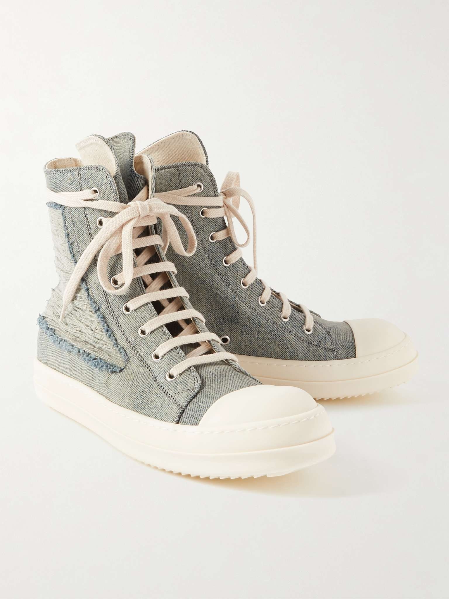 Rick Owens DRKSHDW Distressed Denim High-Top Sneakers