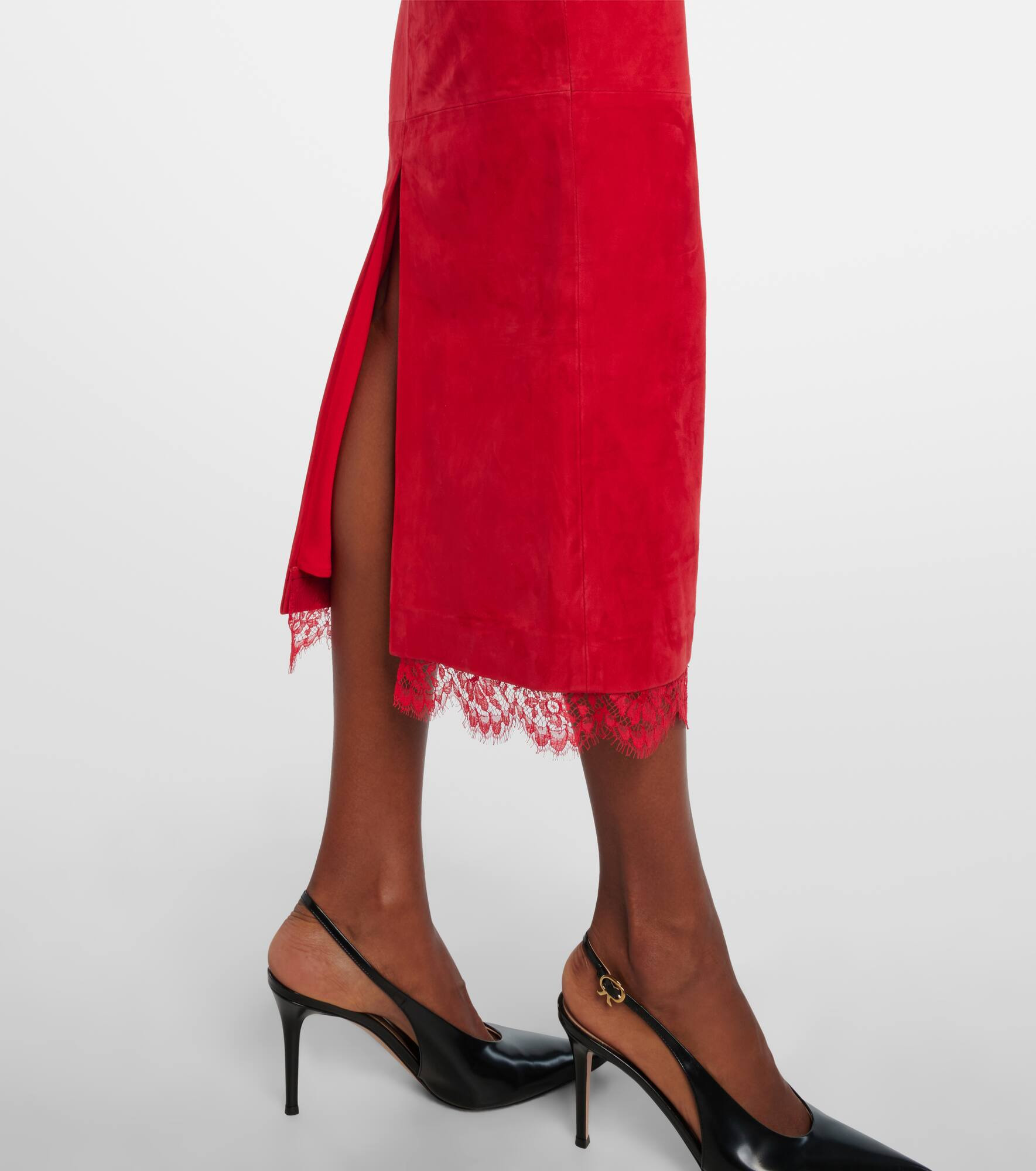 Lace-trimmed suede midi dress - 6