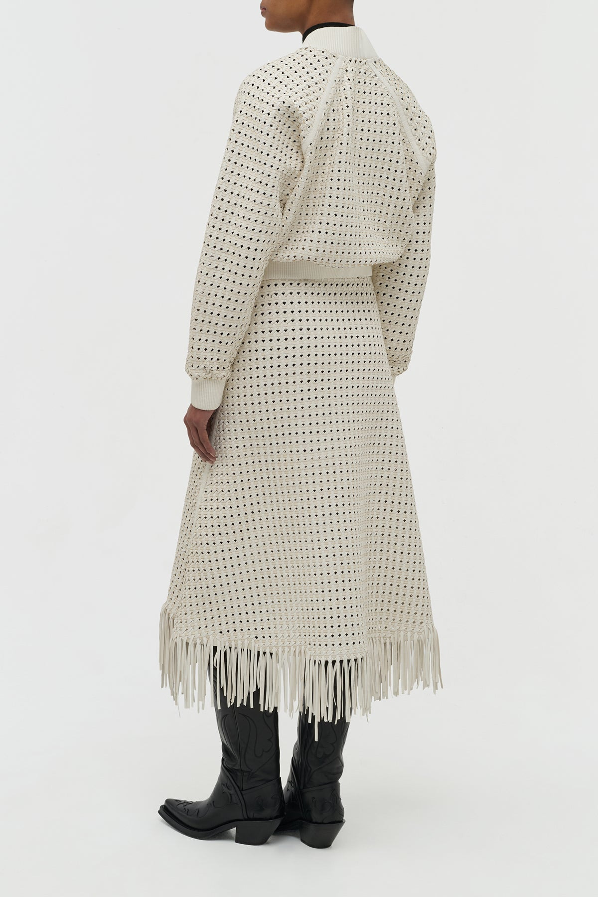 Bennie Midi Skirt in White Woven Leather - 4