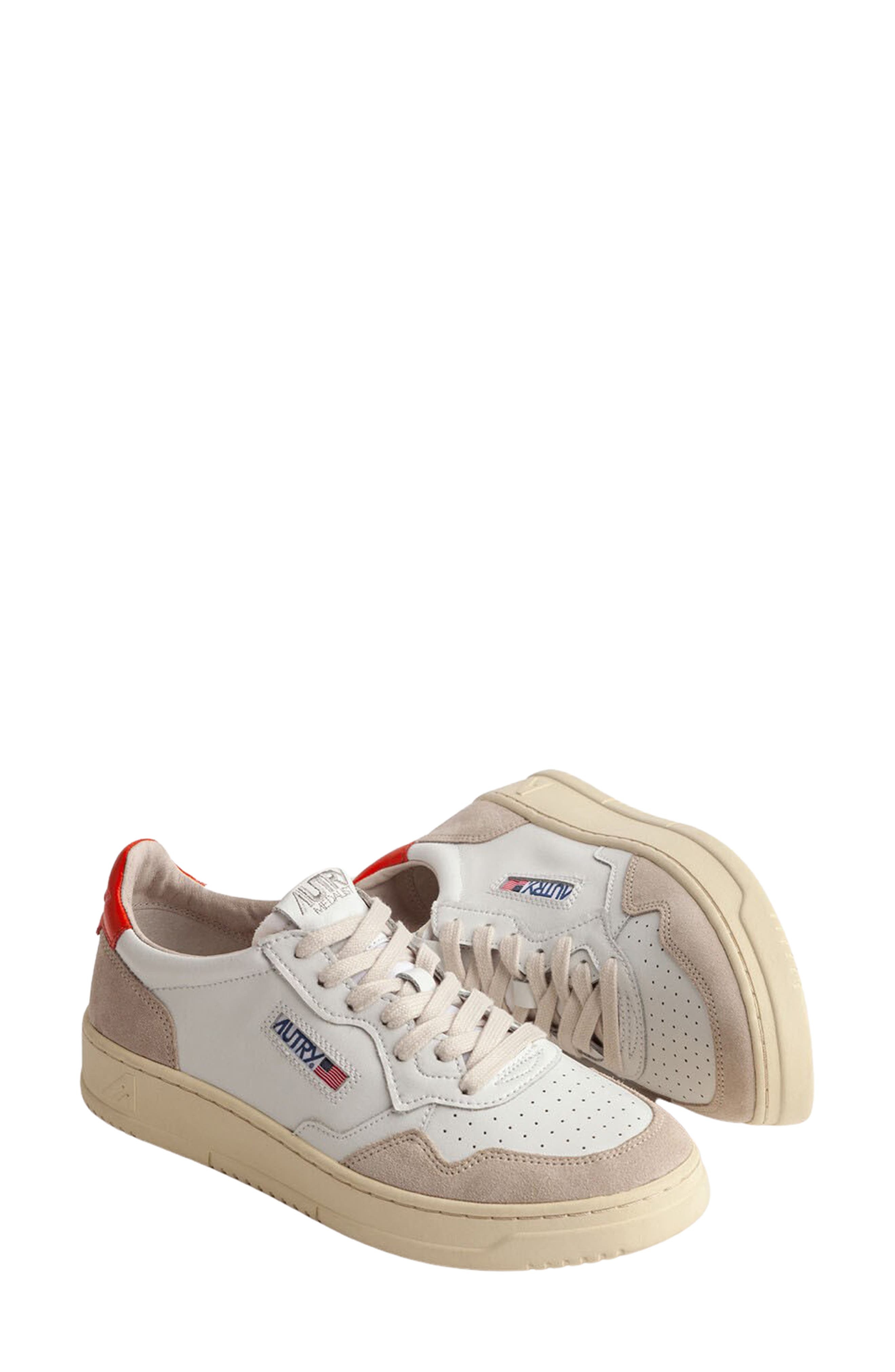 AUTRY Medalist Low Sneaker in White/Orange at Nordstrom - 8