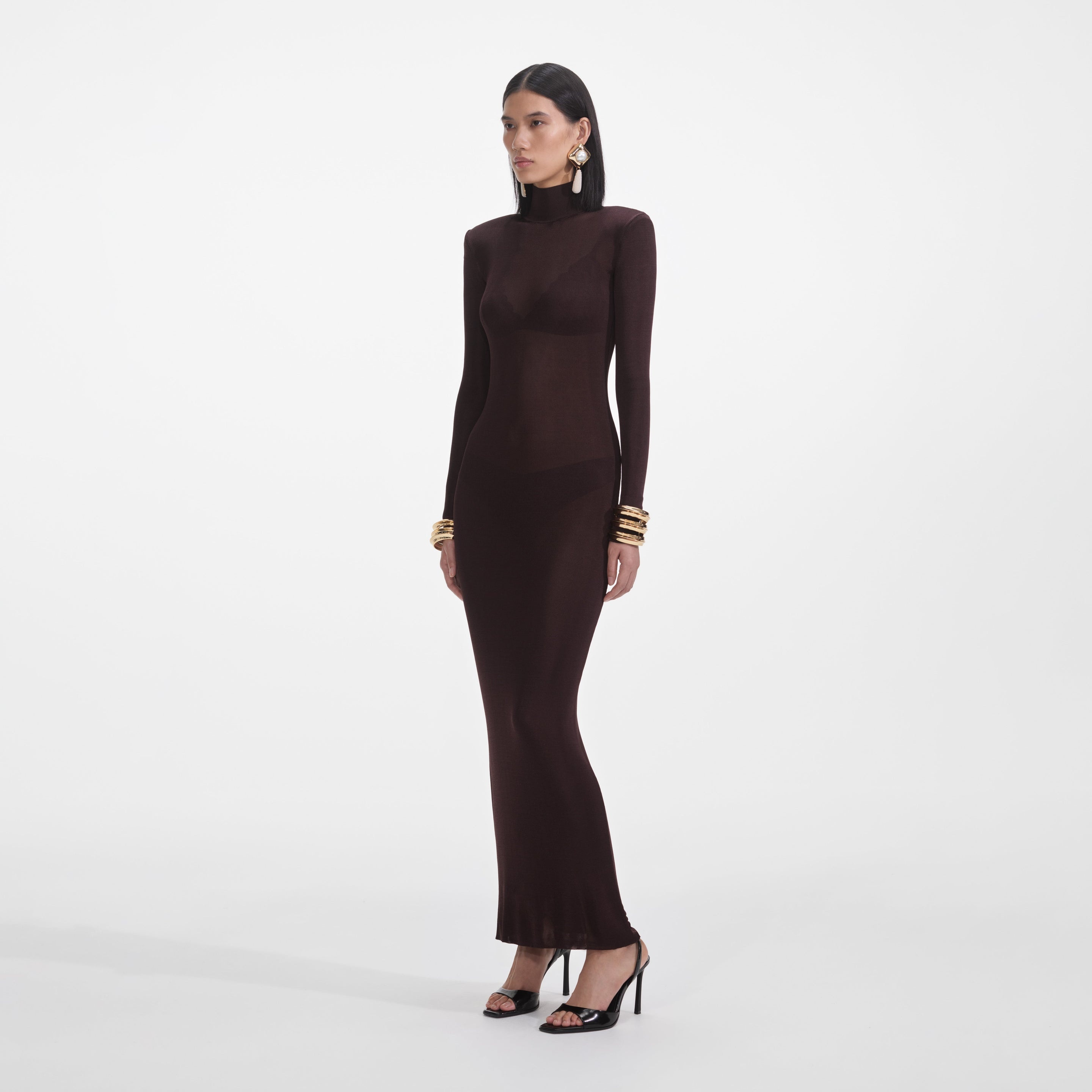 Brown Viscose Knit Maxi Dress - 2