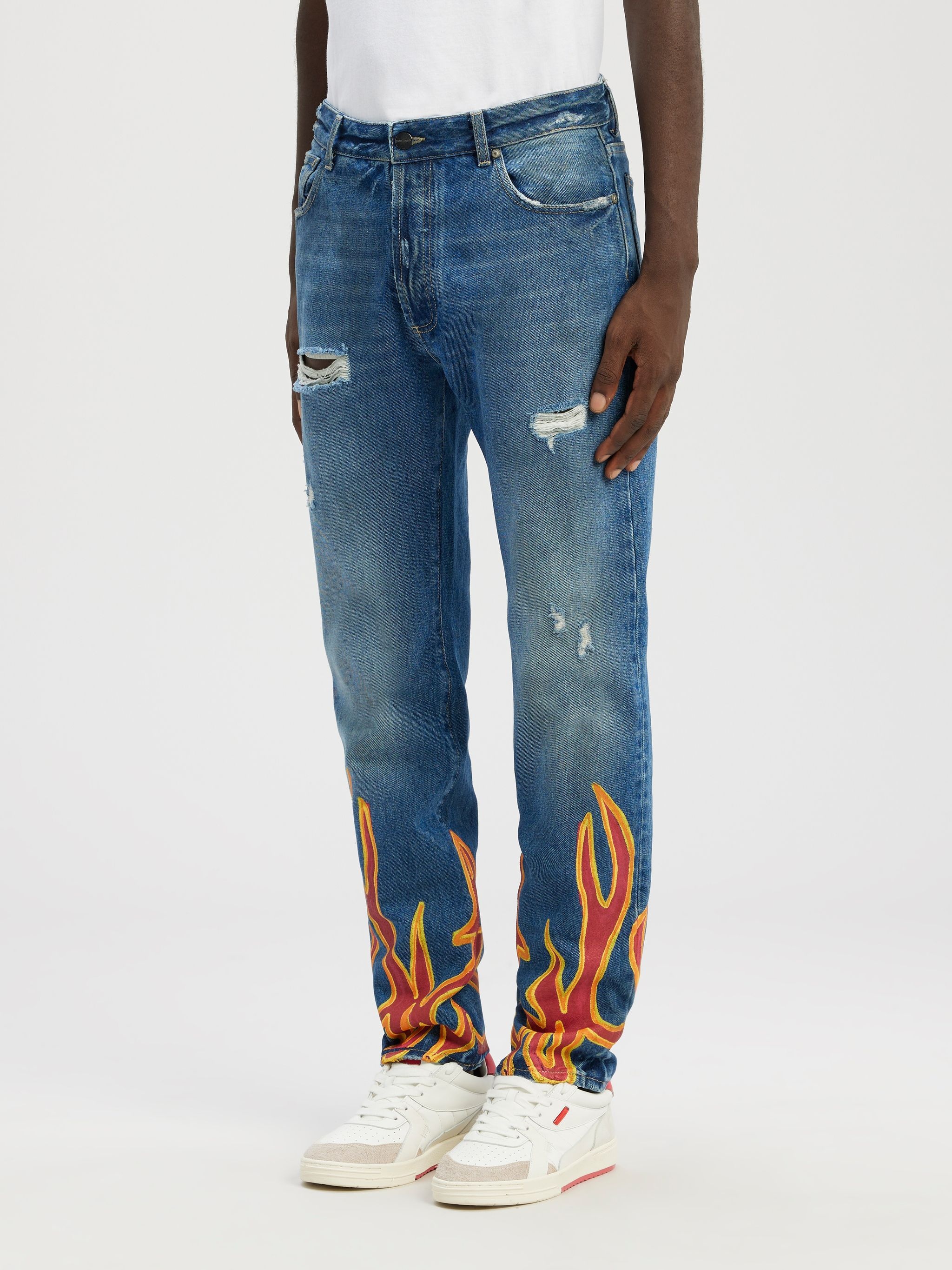 BURNING FLAMES REGULAR DENIM PANTS - 4