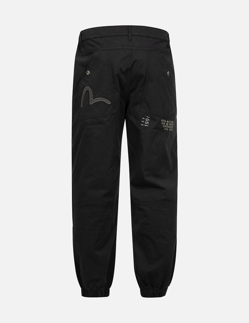 EVISU SEAGULL APPLIQUÉ EMBROIDERY AND SLOGAN PRINT RELAX FIT CARGO PANTS outlook