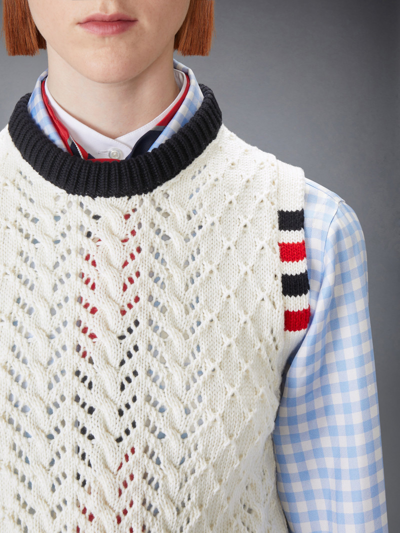 CABLE POINTELLE STITCH MERINO WOOL 4-BAR SHELL TOP 6