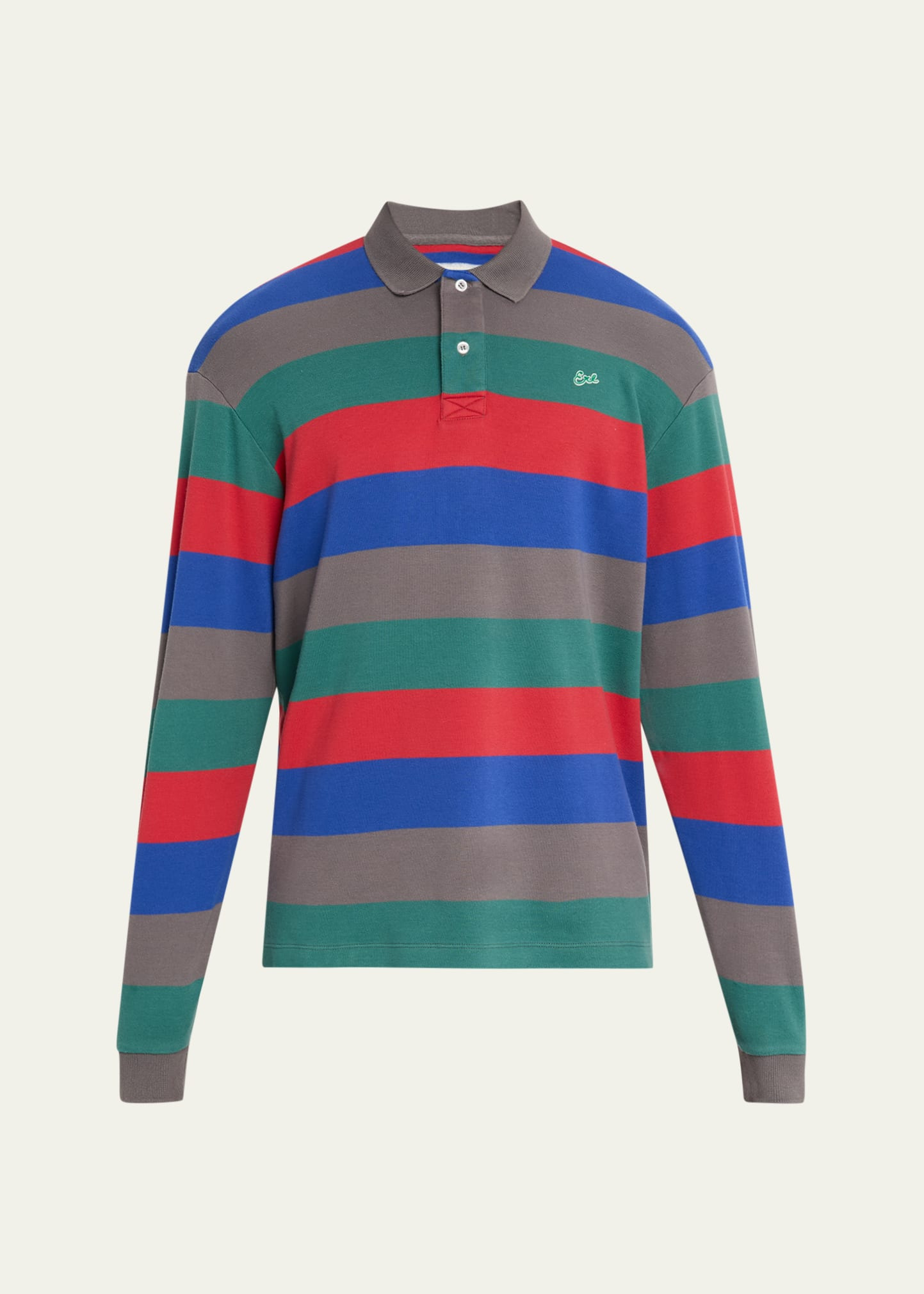 Men's Color Block Stripe Long-Sleeve Polo Shirt - 1