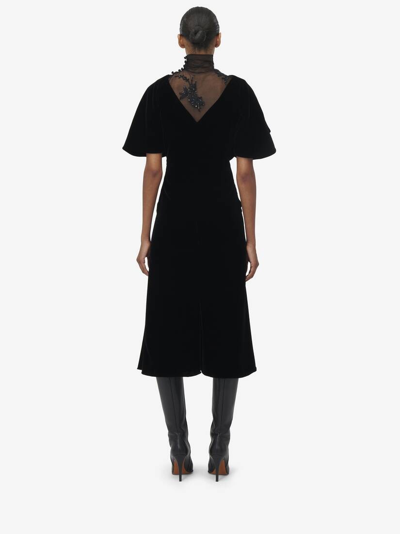 Lace Detail Velvet Dress - 4