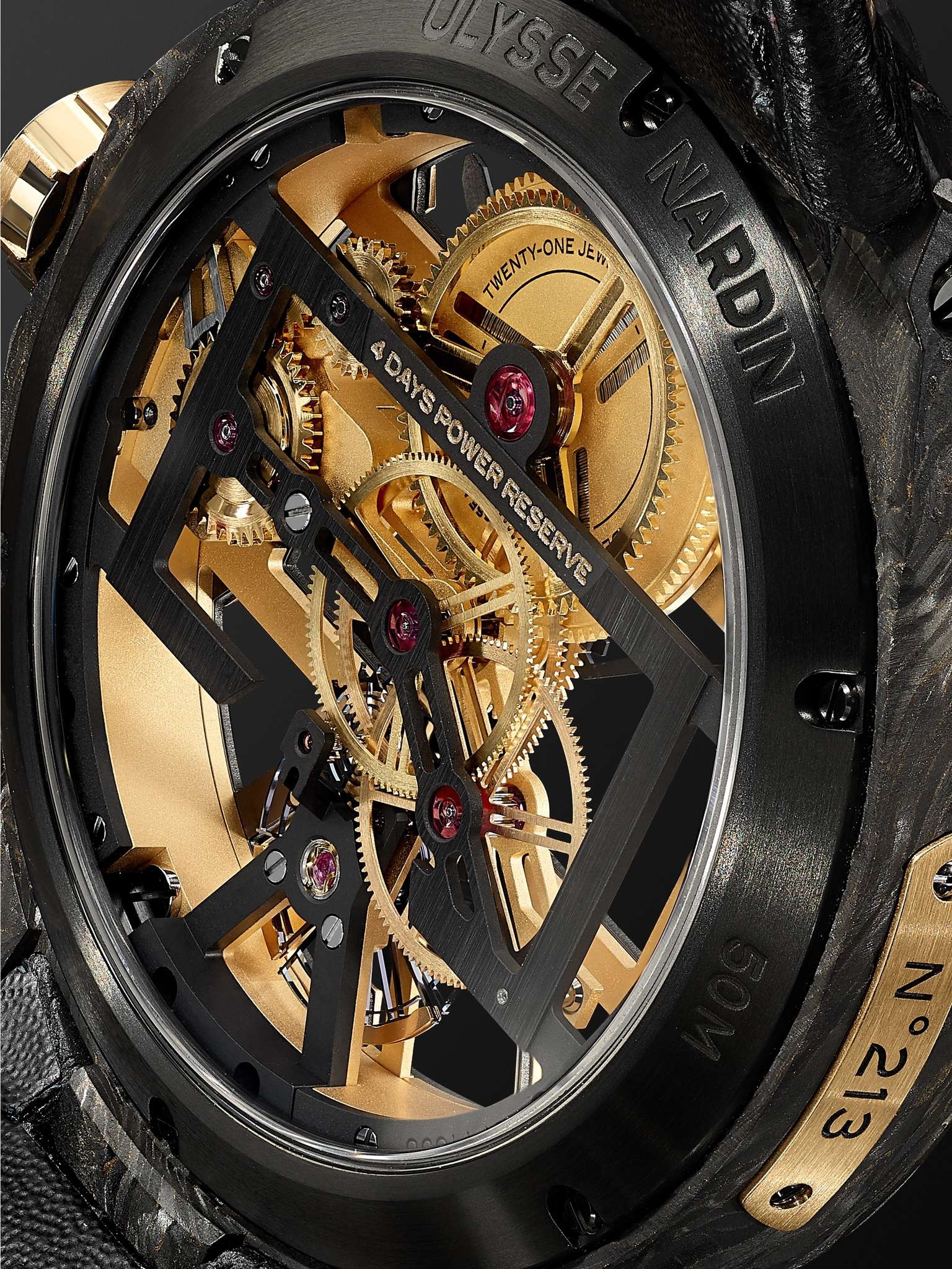 Skeleton X Hand-Wound 43mm Carbonium Gold and Full-Grain Leather Watch - 7