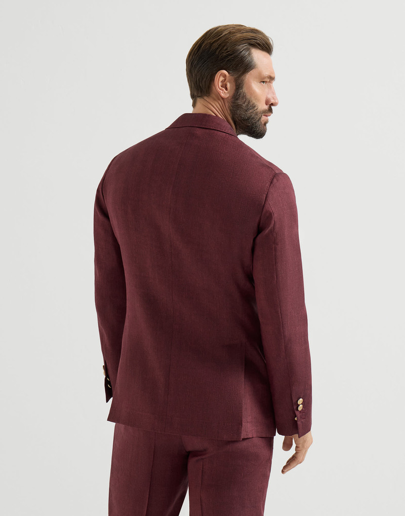 Linen and virgin wool chevron deconstructed blazer with peak lapels and metal buttons 3