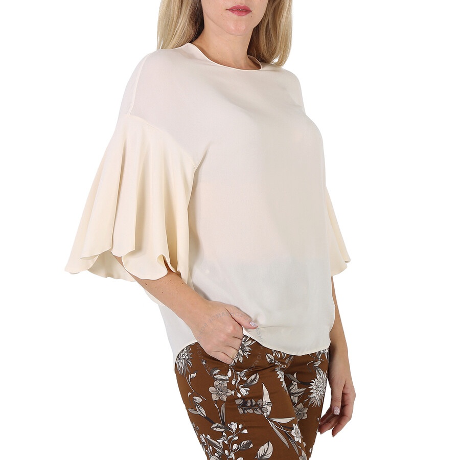 Valentino Ladies White Ruffle Sleeves Silk Blouse - 3