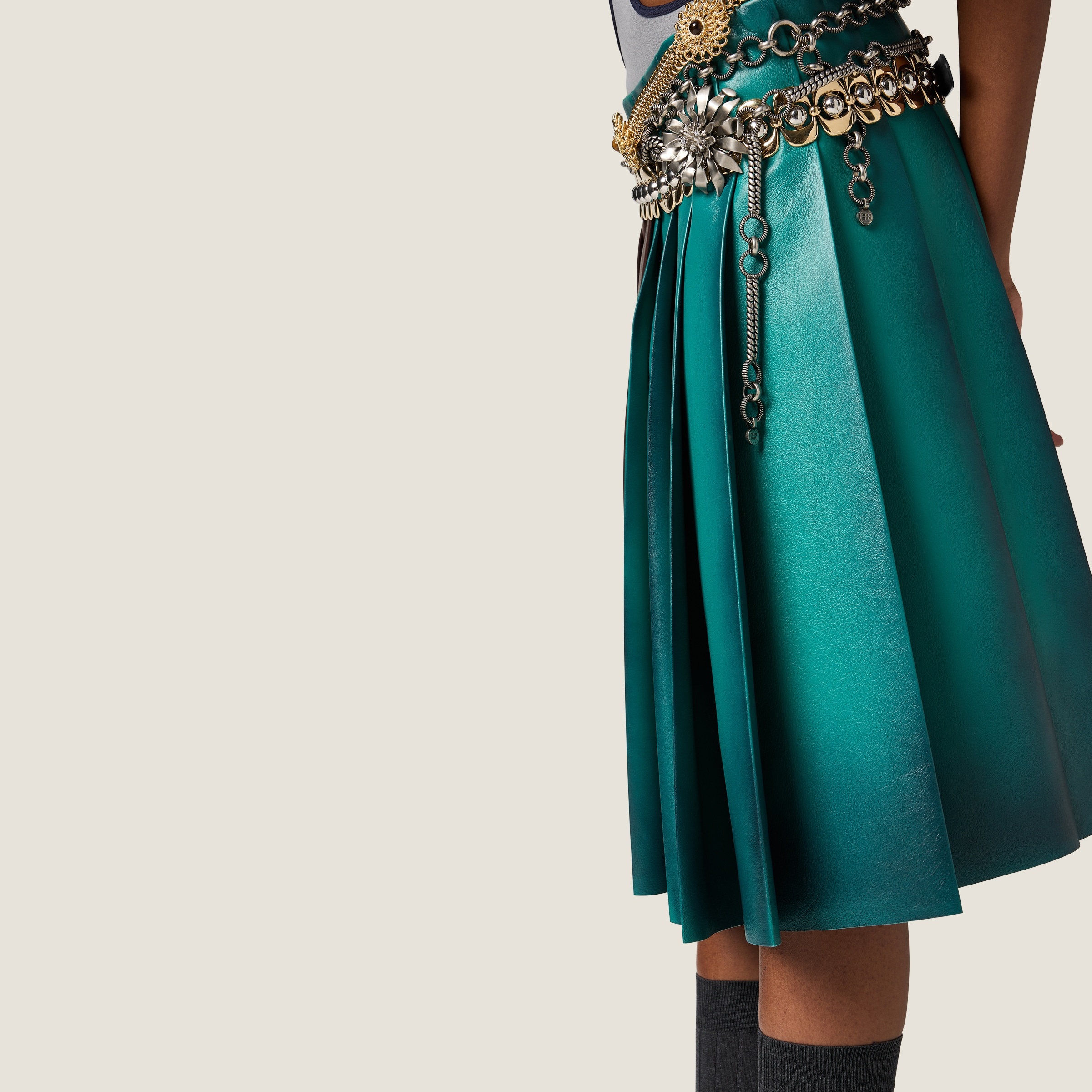 Pleated nappa leather skirt - 4