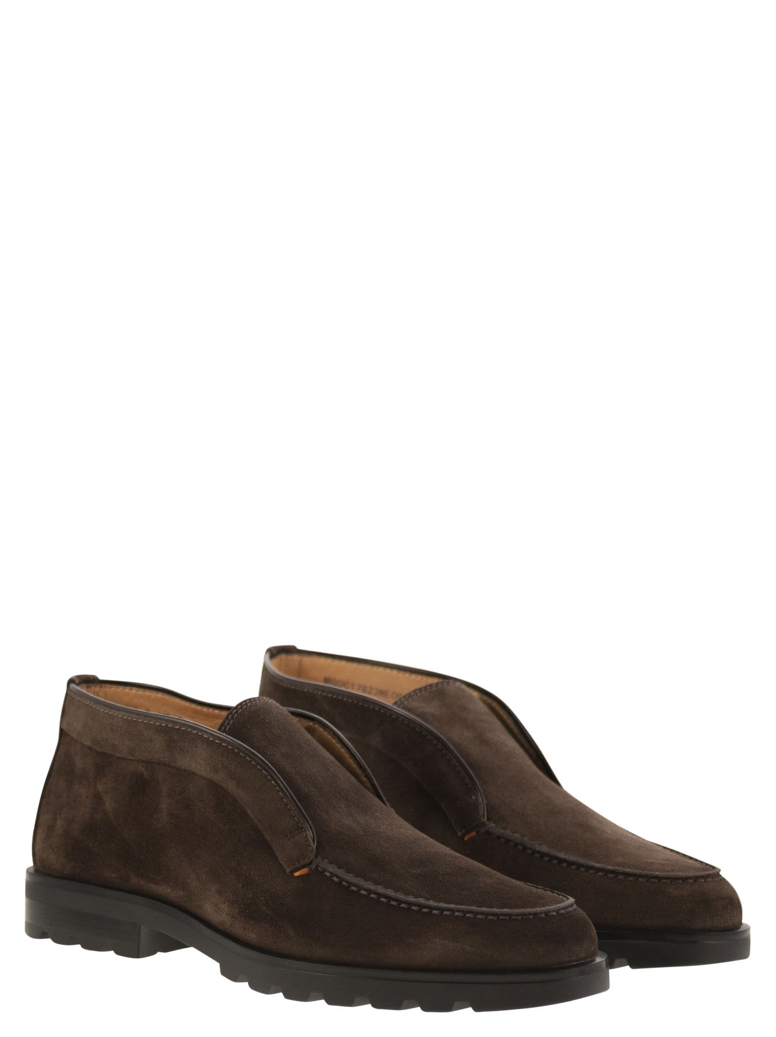 Santoni Men Suede Ankle Boot Without Laces - 4