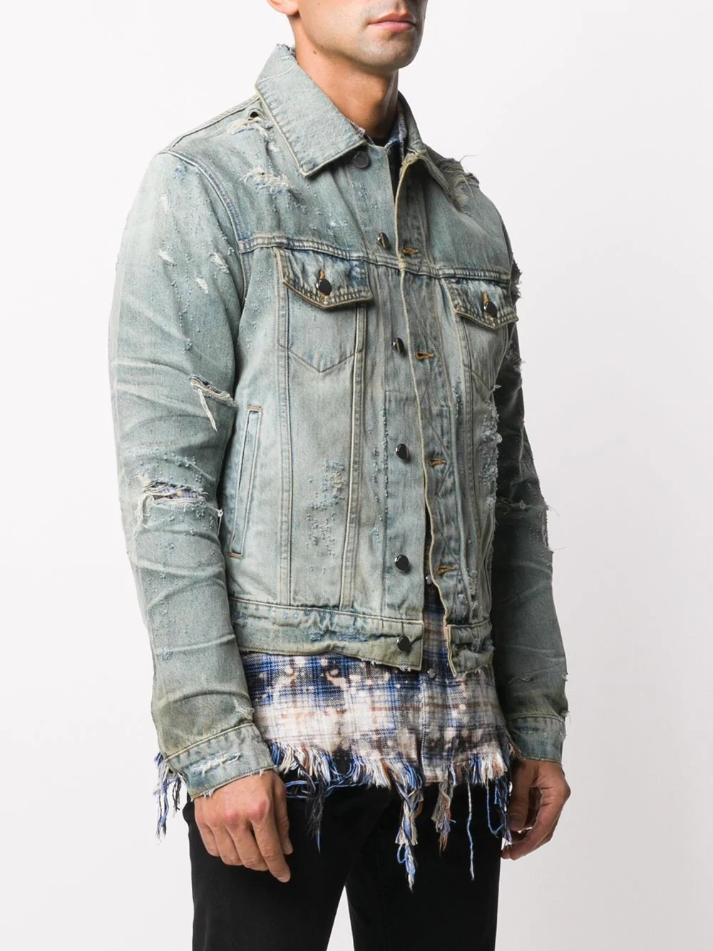 distressed light wash denim jacket - 3