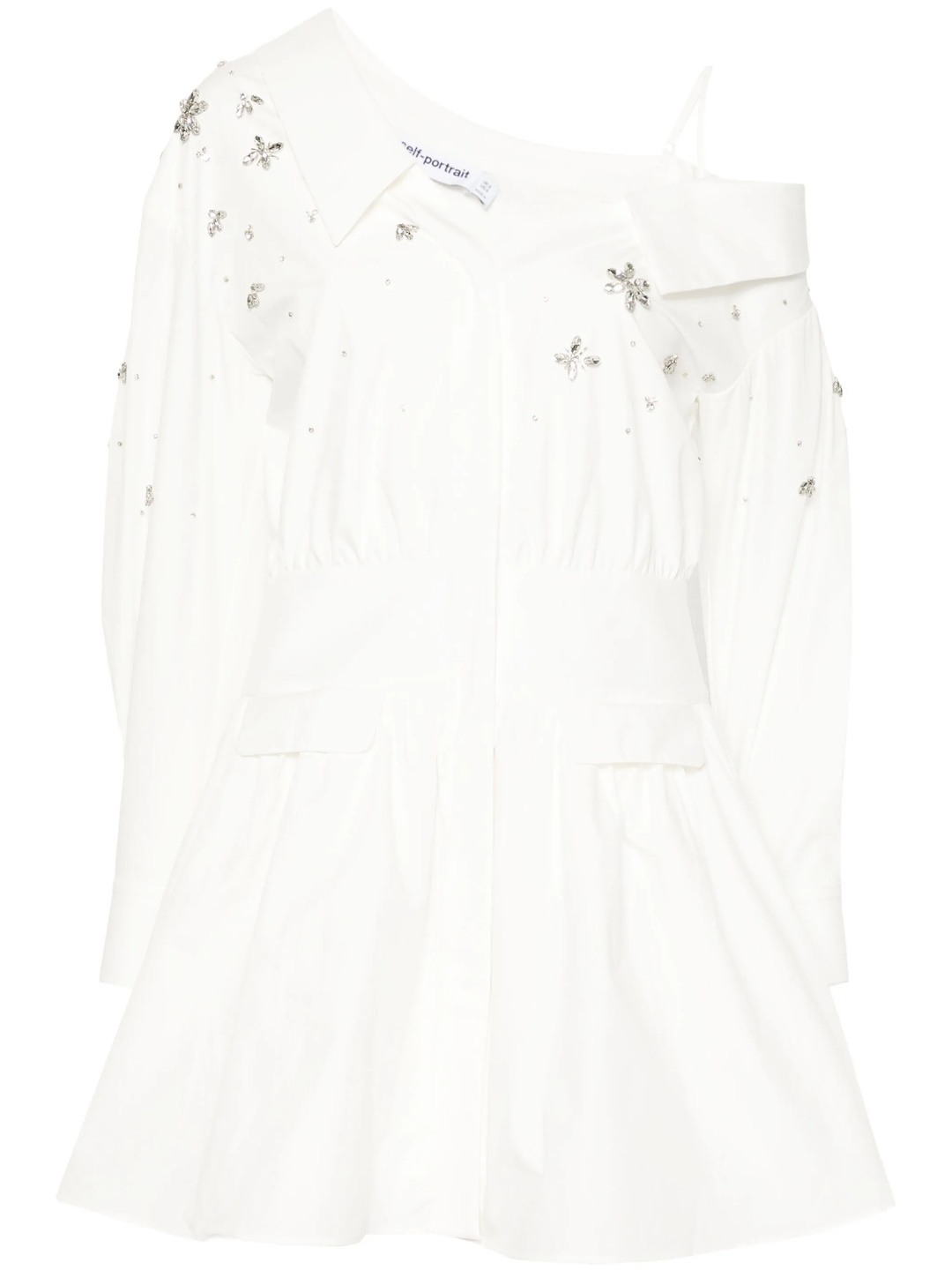 White Cotton Embellished Mini Dress - 1