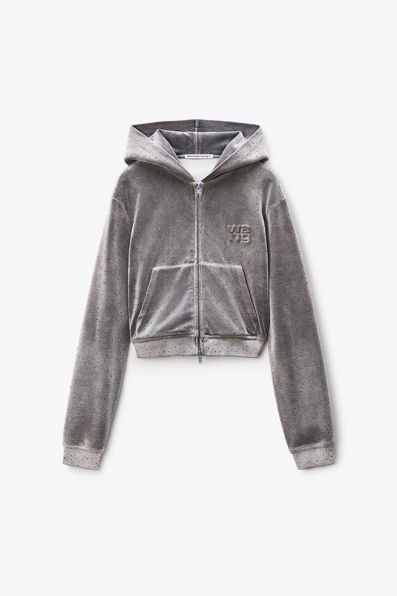 Shrunken Hoodie in Crystal Hotfix Velour 1