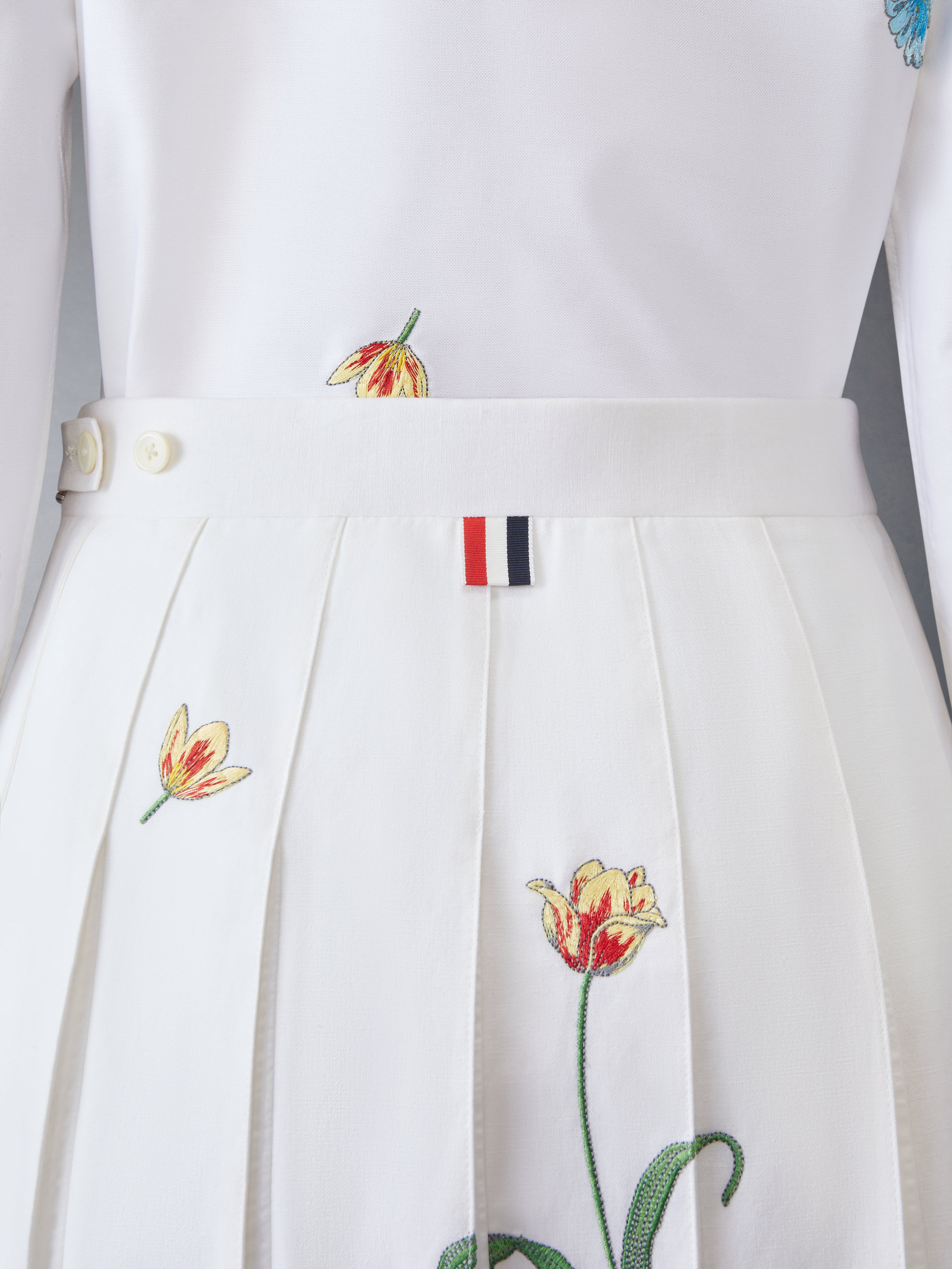 CLASSIC COTTON LINEN BOTANICAL FLOWER PLEATED SKIRT - 7