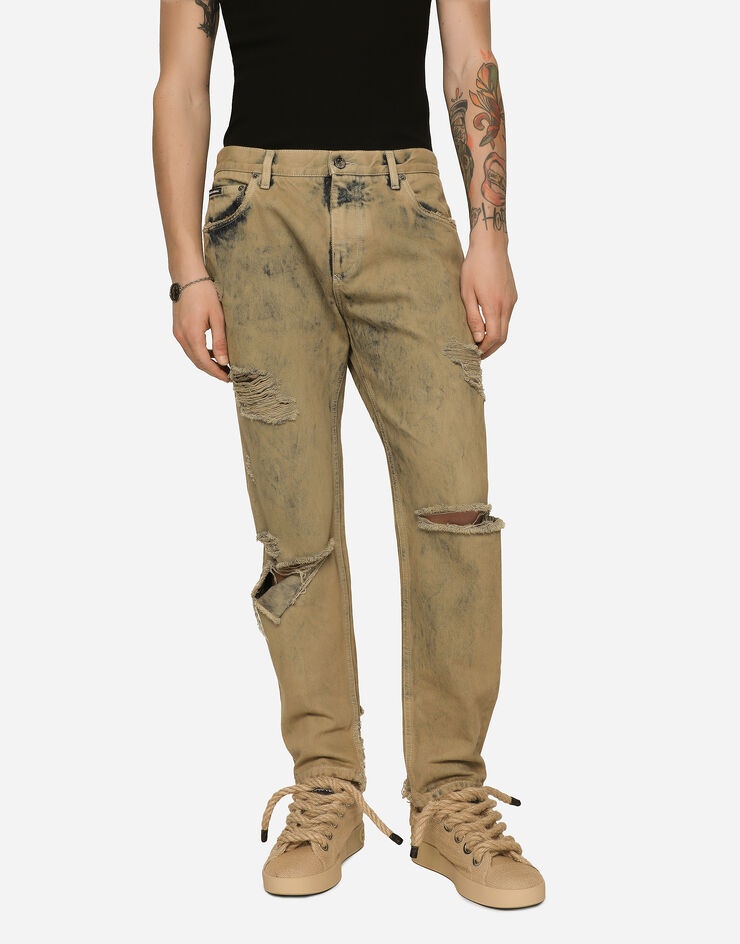 Overdyed loose fit stretch jeans with rips - 4