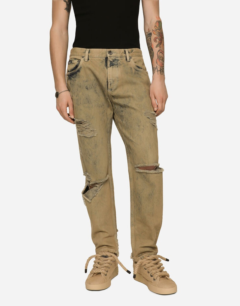 Overdyed loose fit stretch jeans with rips 4