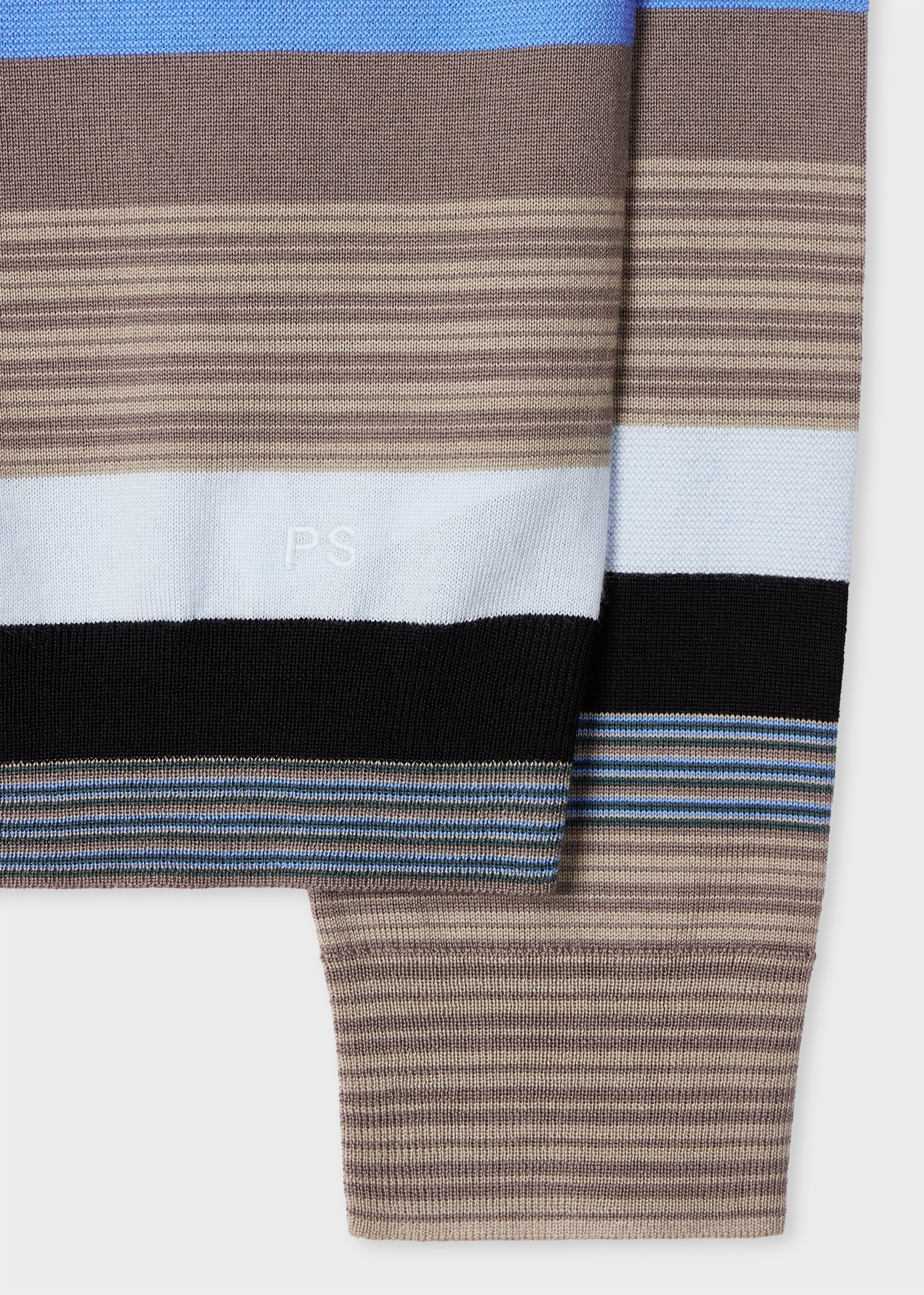 Grey and Blue Contrast Stripe Merino Wool Sweater - 2