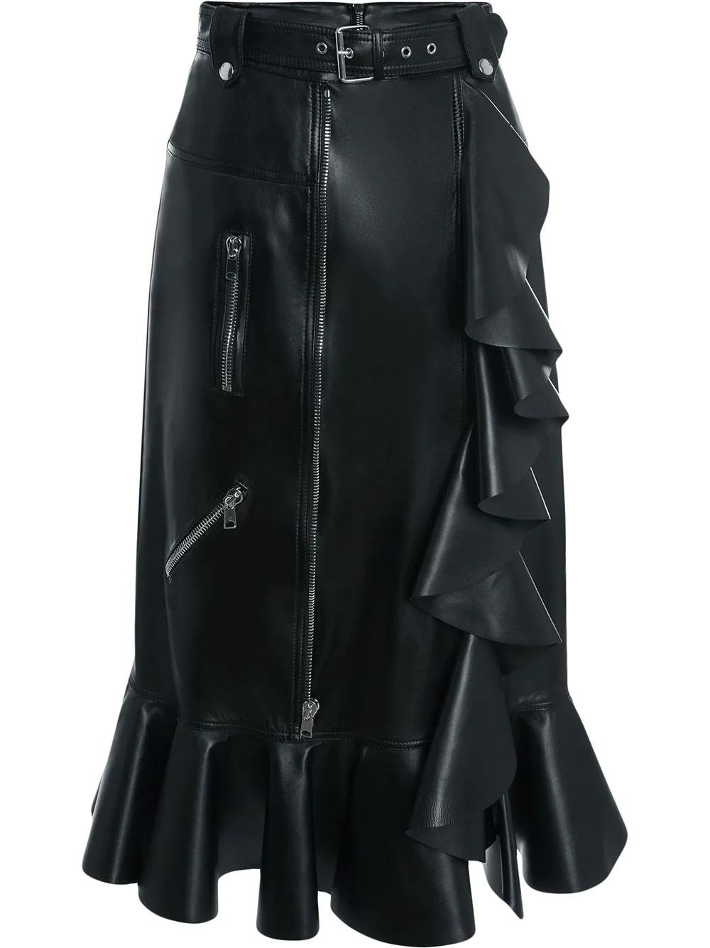 ruffle mid-length leather skirt - 2