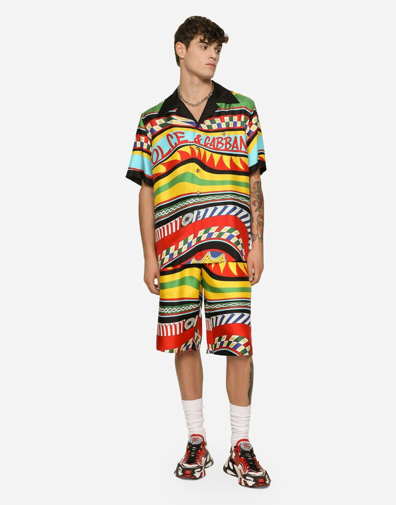 Dolce & Gabbana Silk twill jogging shorts with carretto print outlook