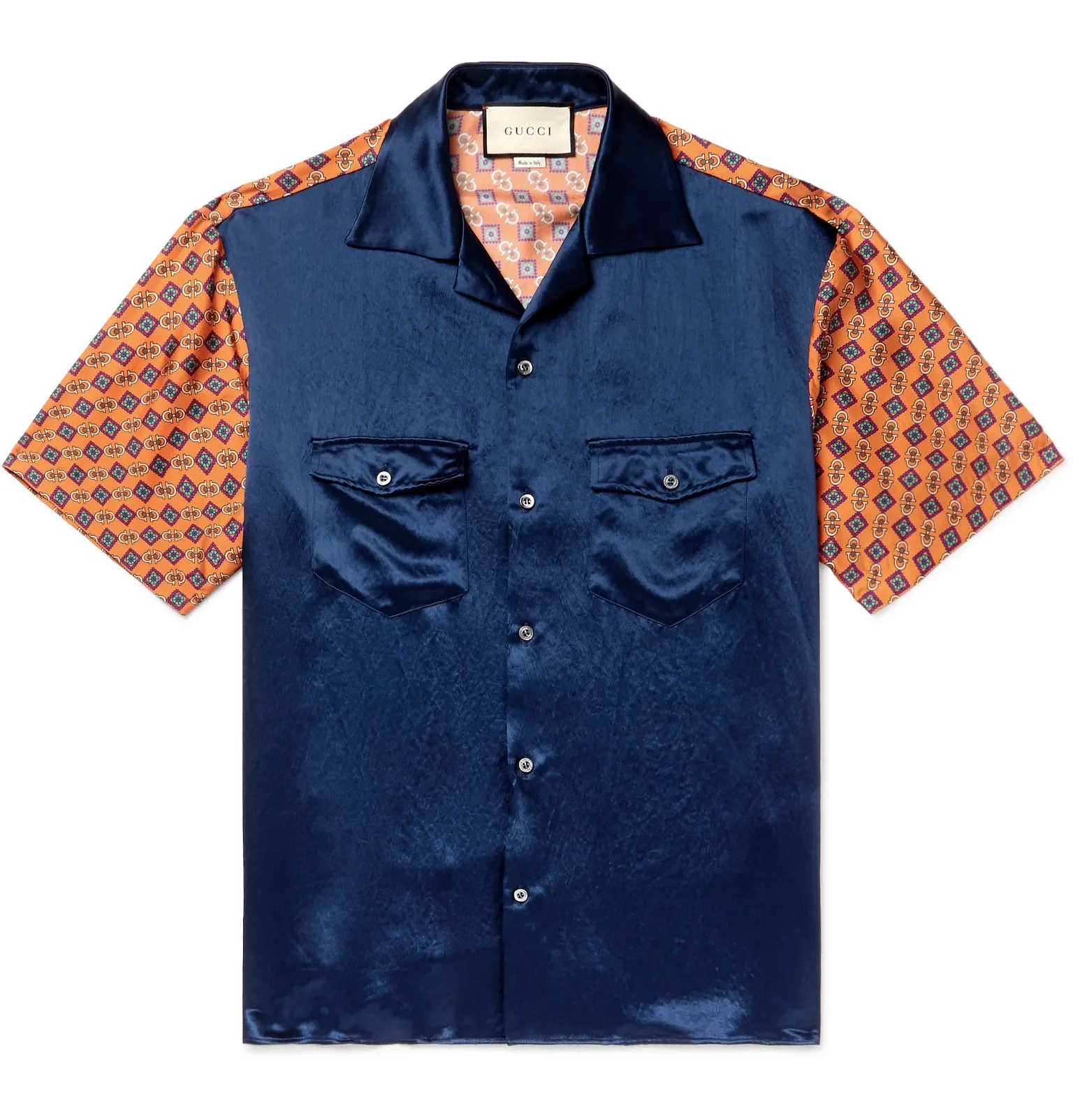 Camp-Collar Satin and Printed Silk-Twill Shirt - 1