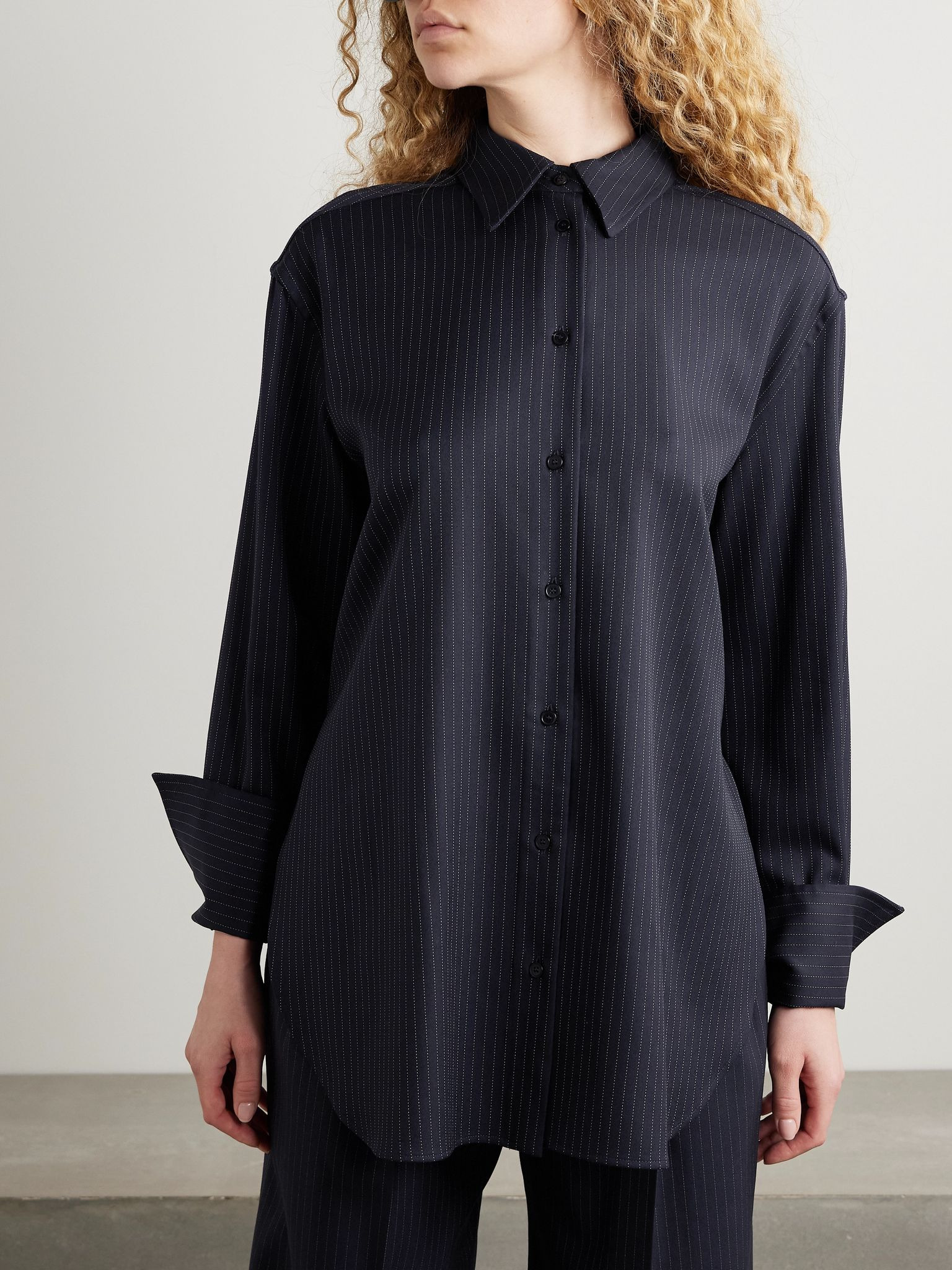 Pinstriped wool-blend shirt Navy - 3