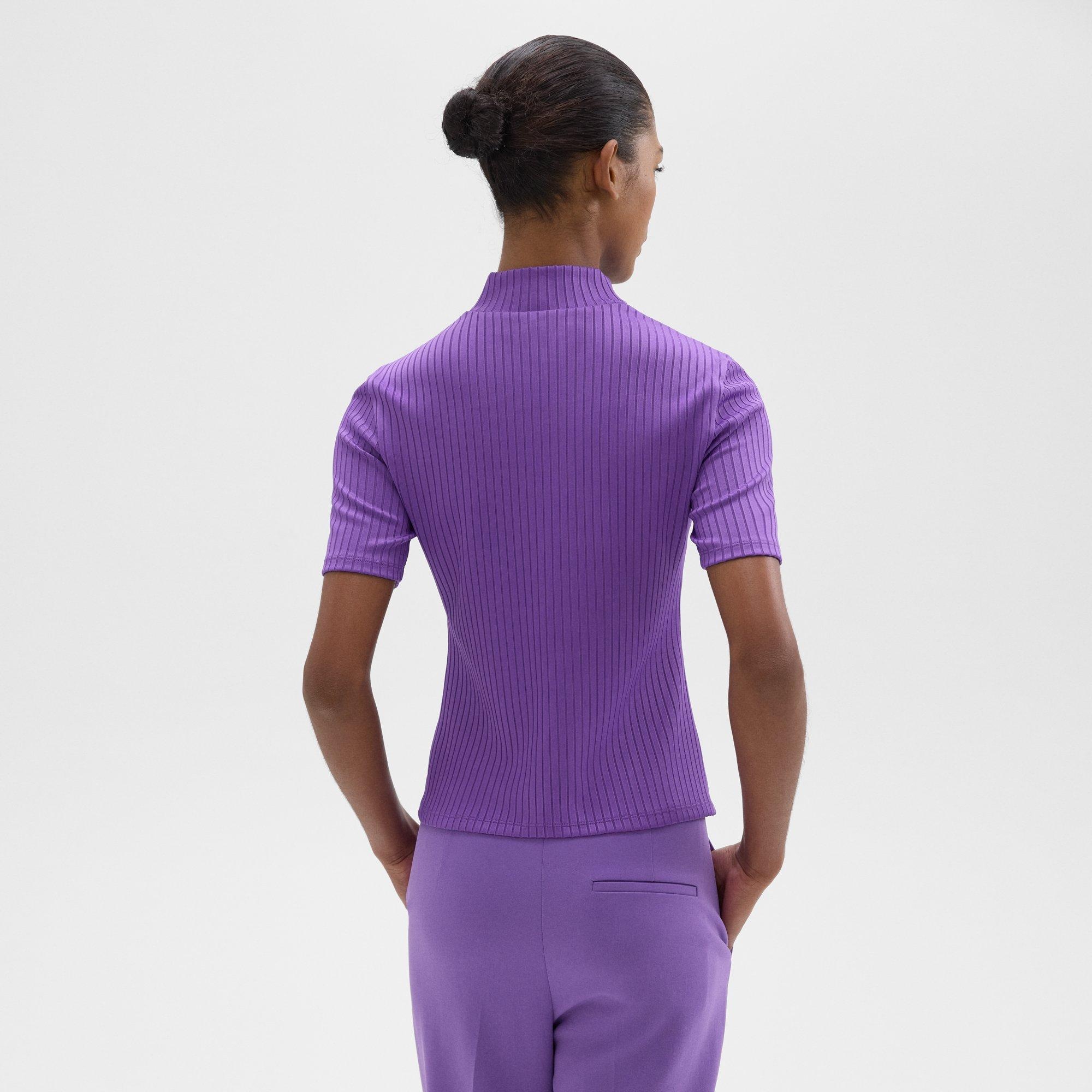 Mock Neck Short-Sleeve Top in Rib Knit - 4
