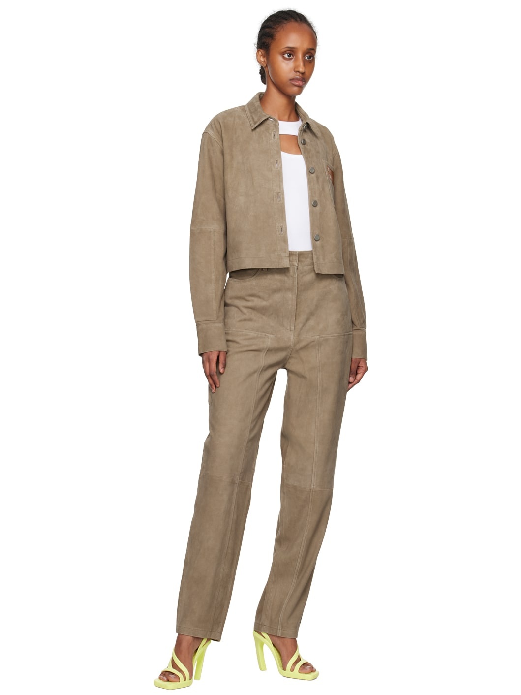 Brown Tapered Leather Pants - 4
