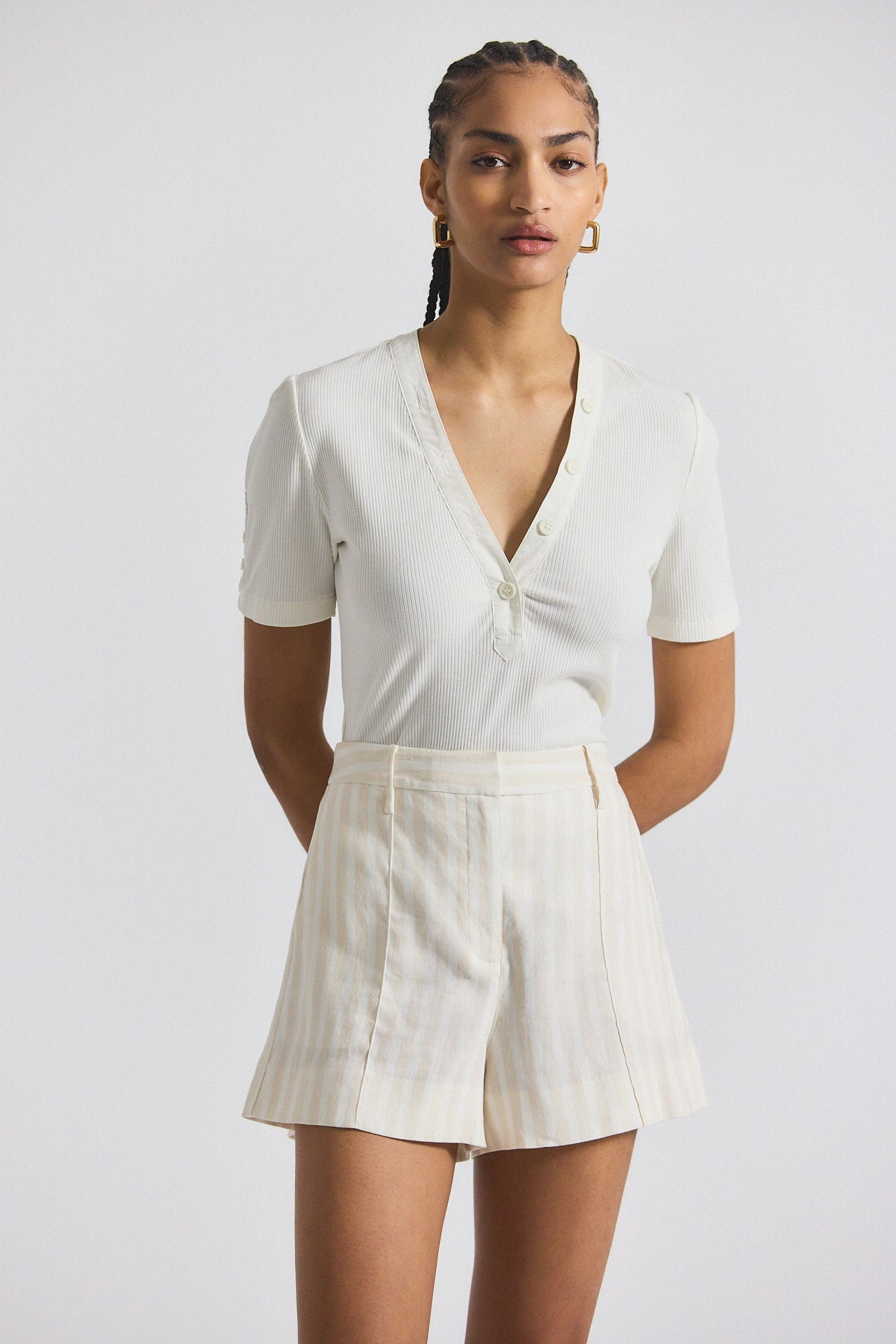 FREJA TONAL STRIPE STRETCH LINEN SHORT - 5