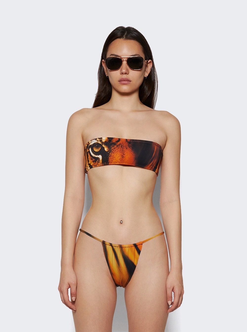 X Roberto Cavalli Micro Bandeau Bikini Top Tiger Face Print - 2