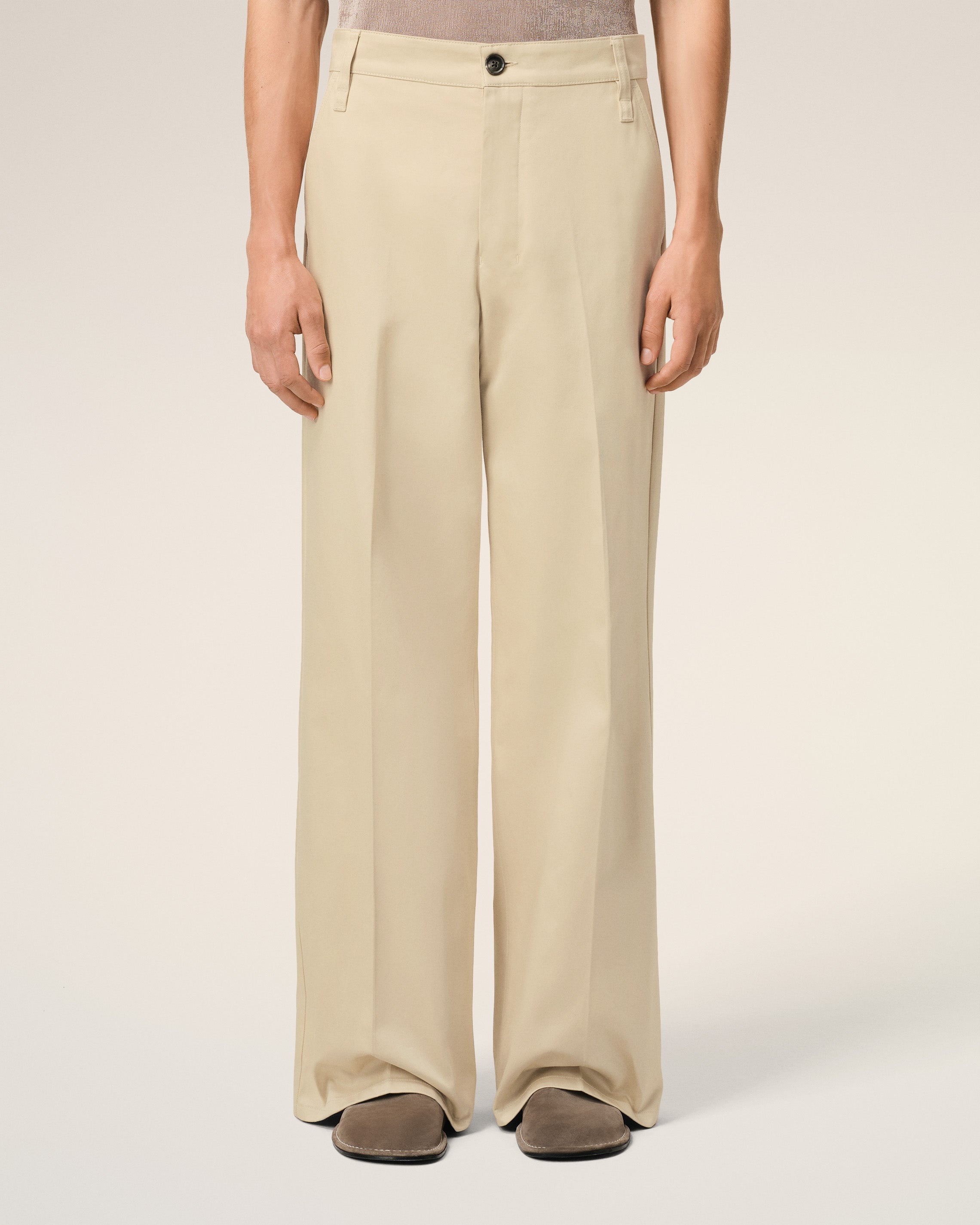 BEIGE COTTON BAGGY FIT TROUSERS - 3