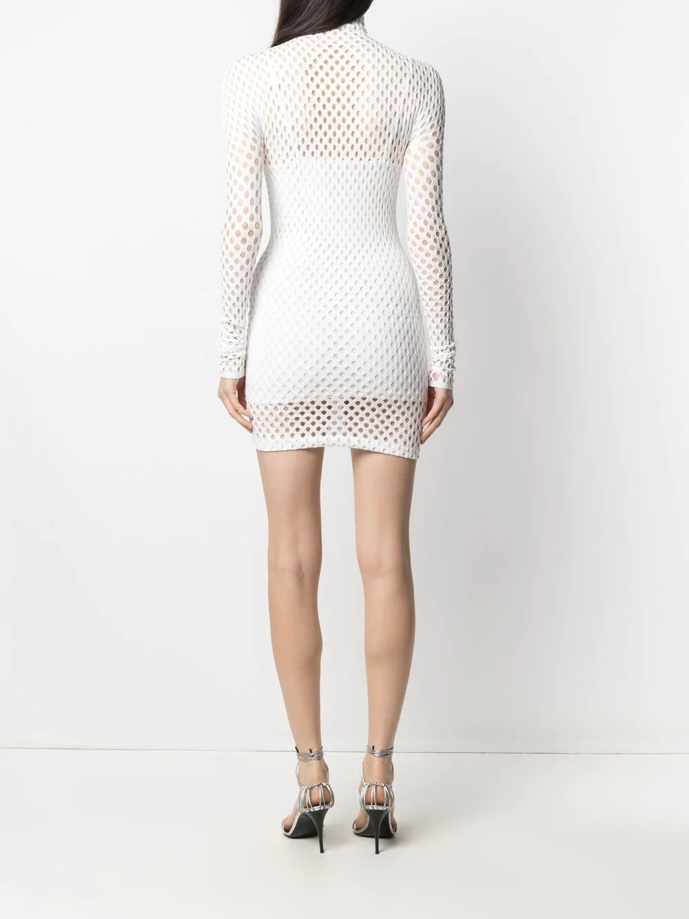 mesh-overlay long-sleeve minidress - 4