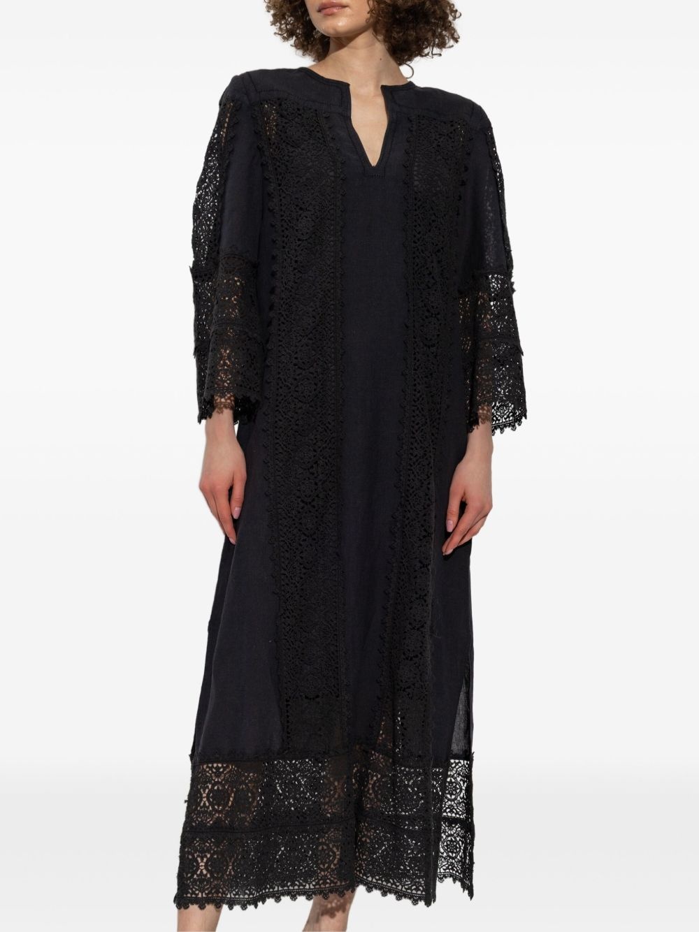 lace-panel midi dress - 3