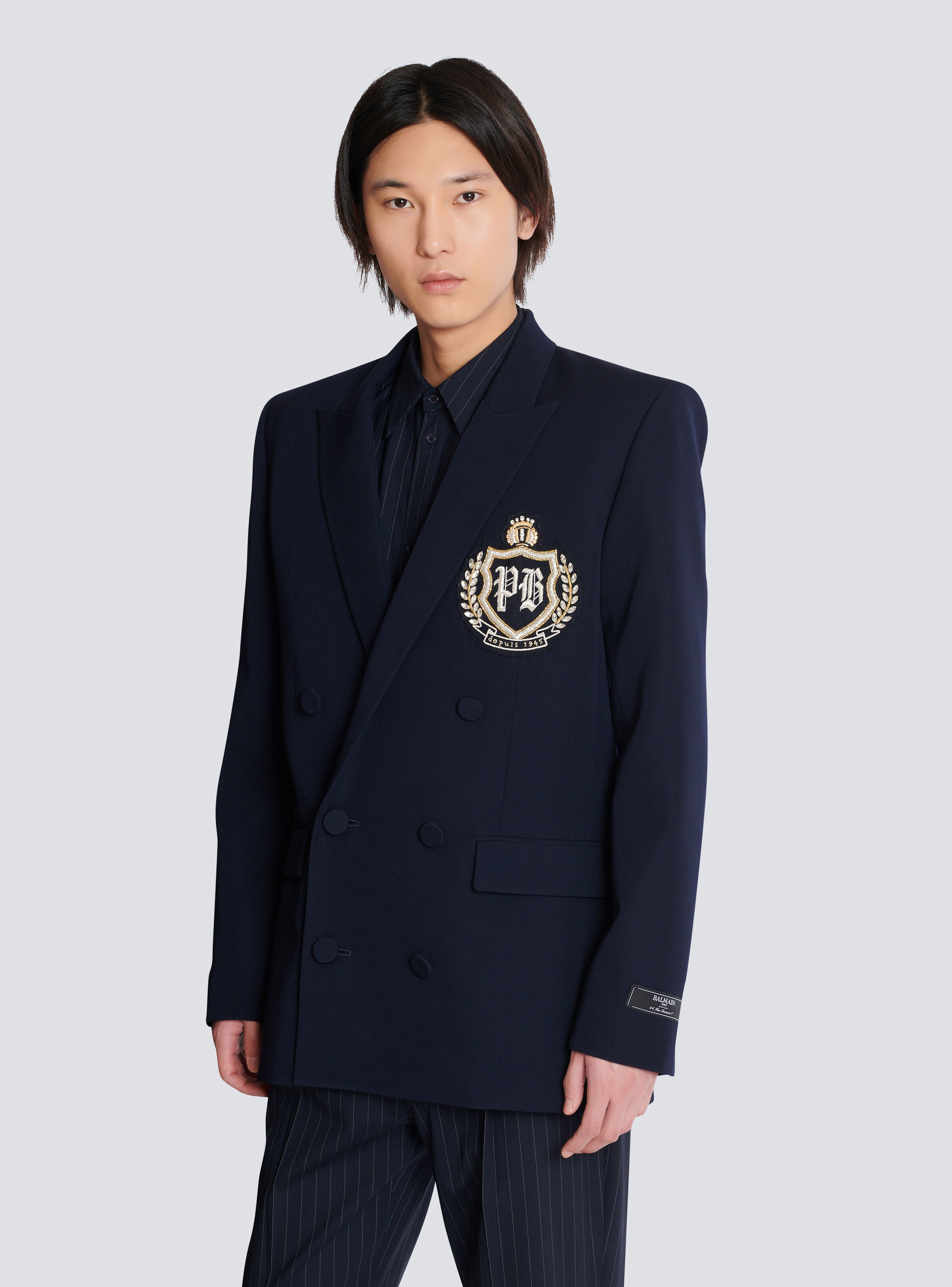 Wool blazer with crystal patch - 6